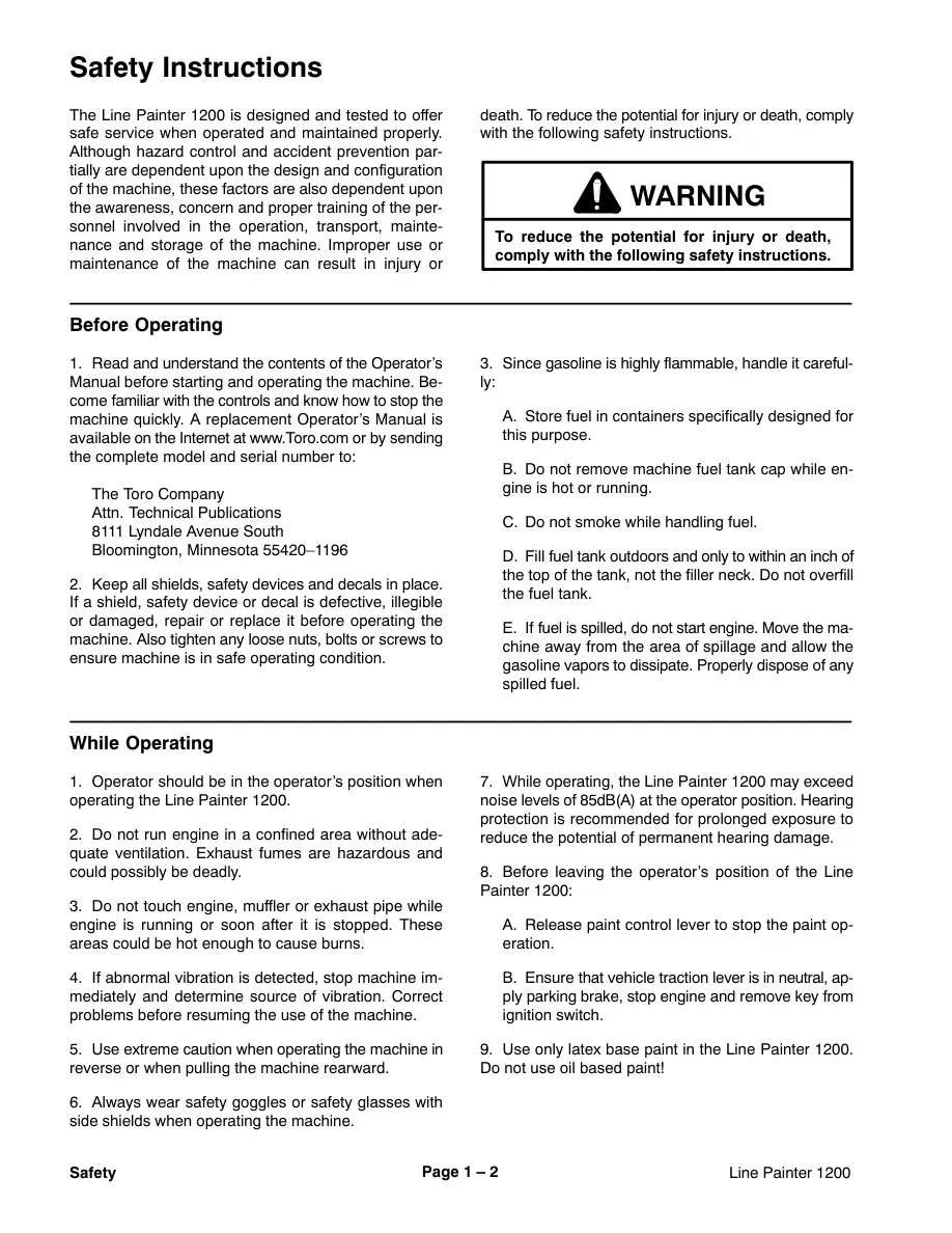Toro Multi Pro 1200 1250 Sprayer Service & Repair Manual preview page 6