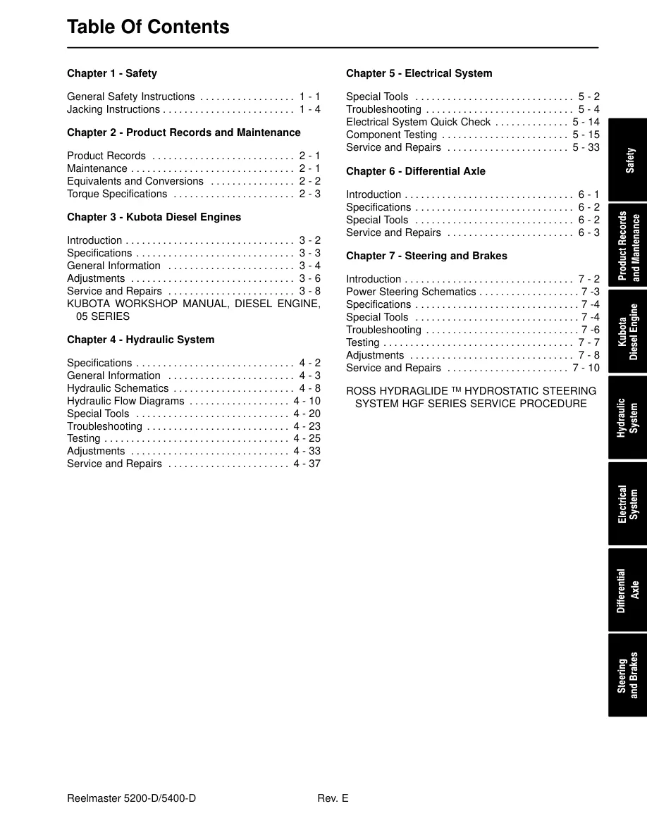 Toro Reelmaster 5200-D 5400-D Mower Service & Repair Manual preview page 3
