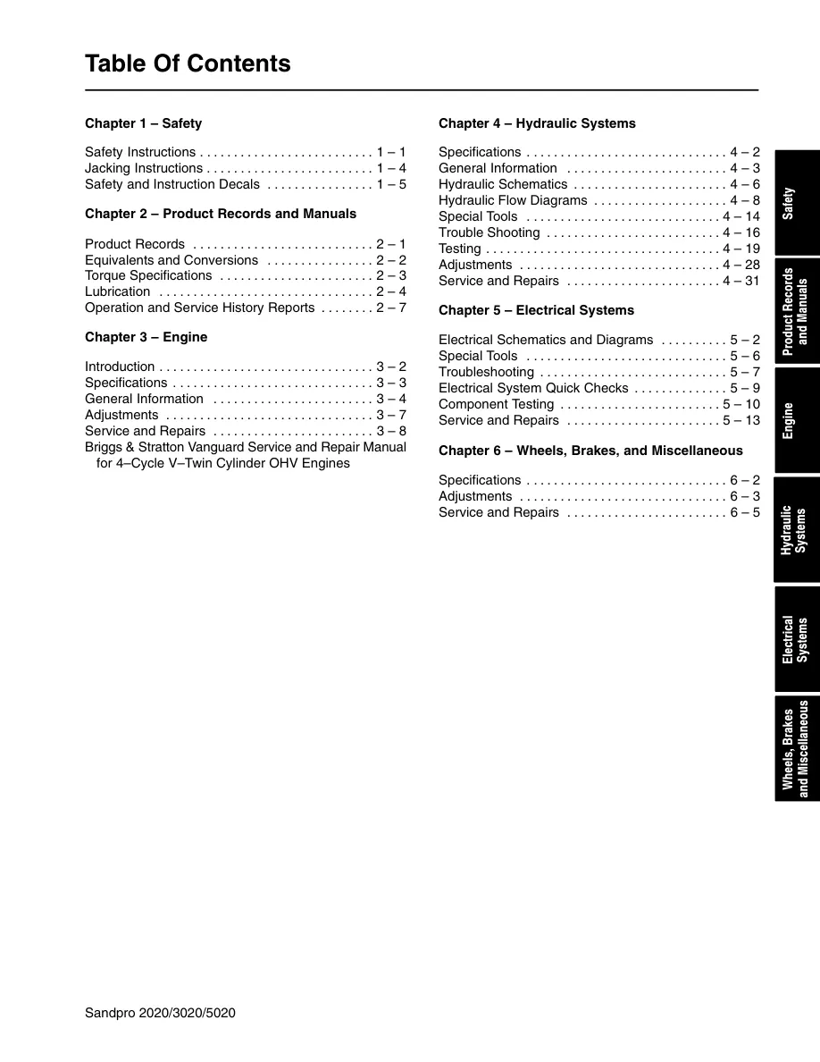 Toro Sand Pro 2020 3020 5020 Machine Service & Repair Manual preview page 3
