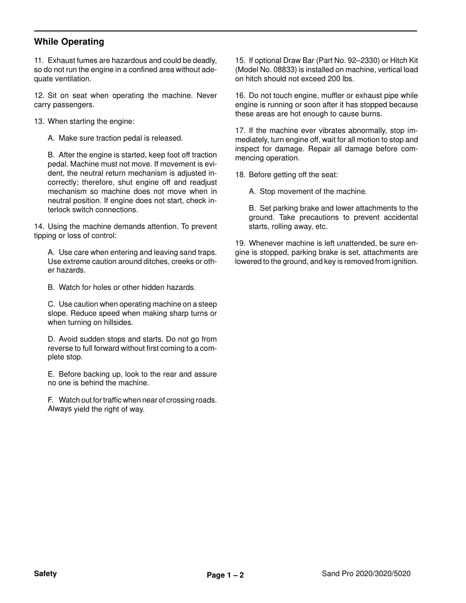 Toro Sand Pro 2020 3020 5020 Machine Service & Repair Manual preview page 6