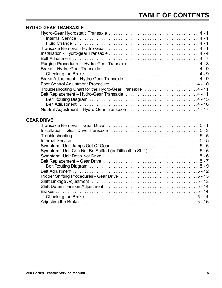 Toro Wheelhouse 260 Series Tractor Service & Repair Manual preview page 5
