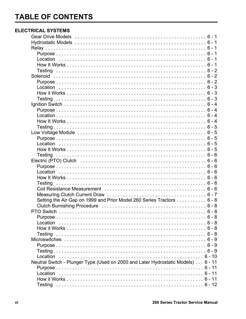 Toro Wheelhouse 260 Series Tractor Service & Repair Manual preview page 6