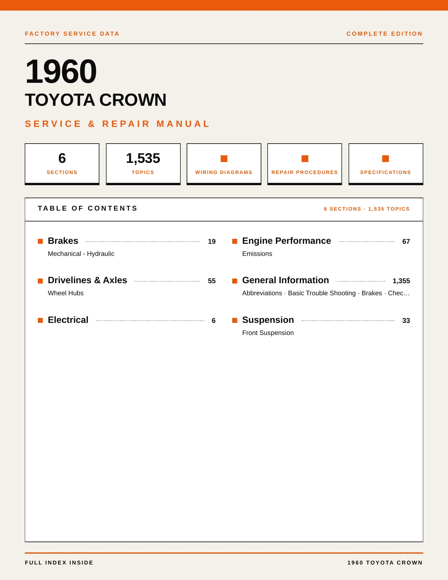 1960 Toyota Crown Service and Repair Manual preview page 1