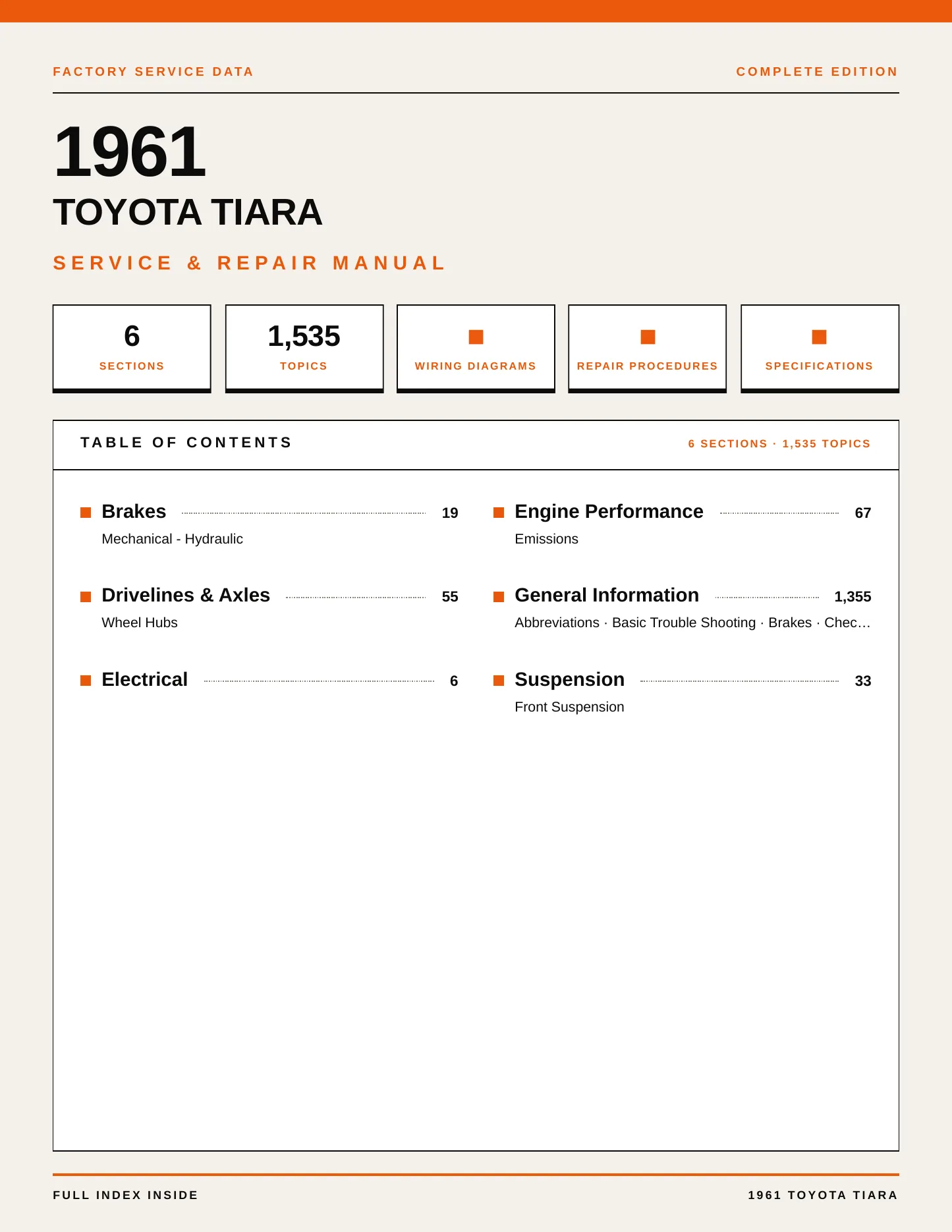 1961 Toyota Tiara Service and Repair Manual preview page 1