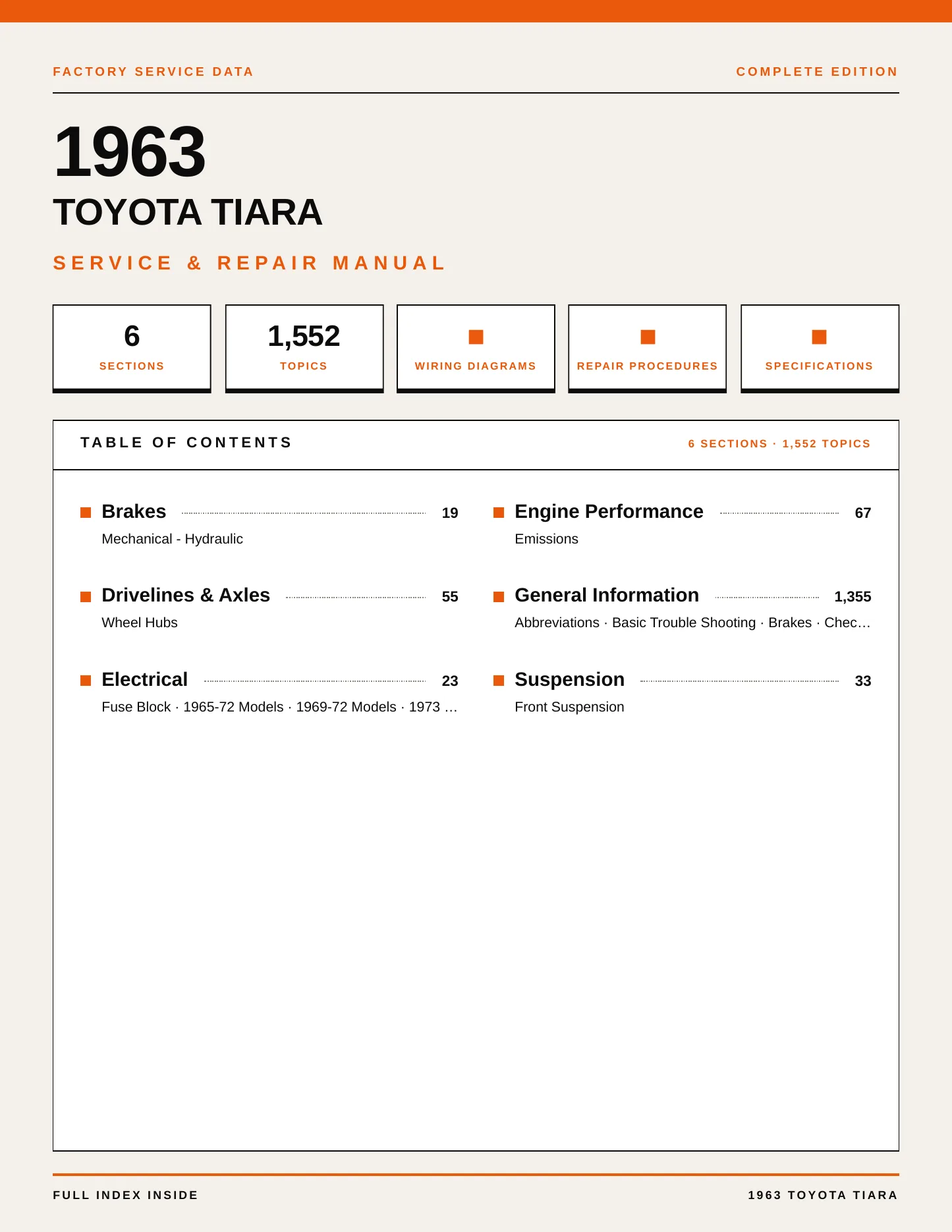 1963 Toyota Tiara Service and Repair Manual preview page 1