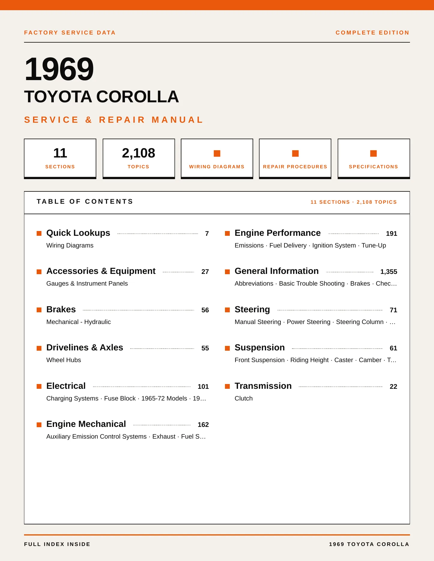 1969 Toyota Corolla Service and Repair Manual preview page 1