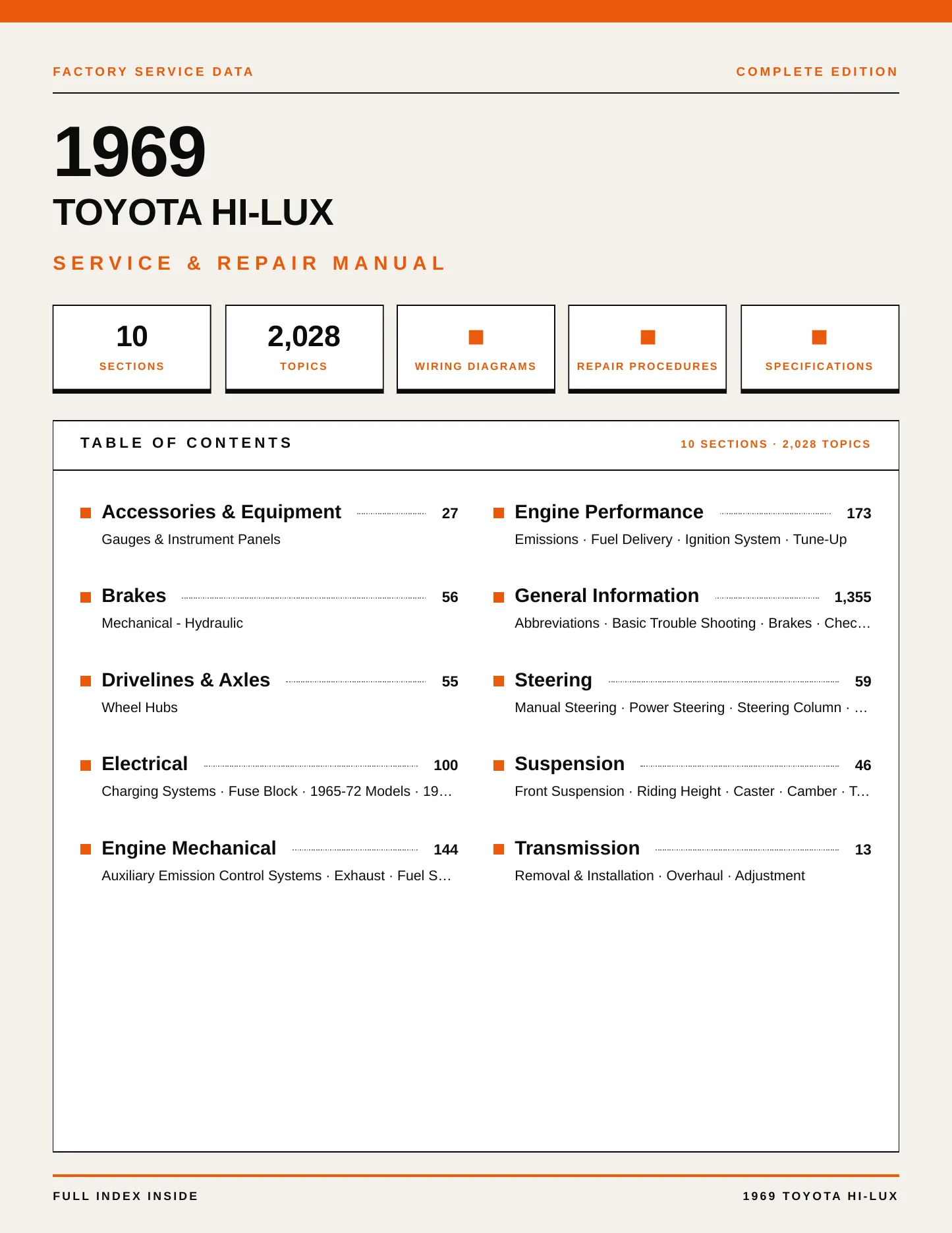 1969 Toyota Hi-Lux Service and Repair Manual preview page 1