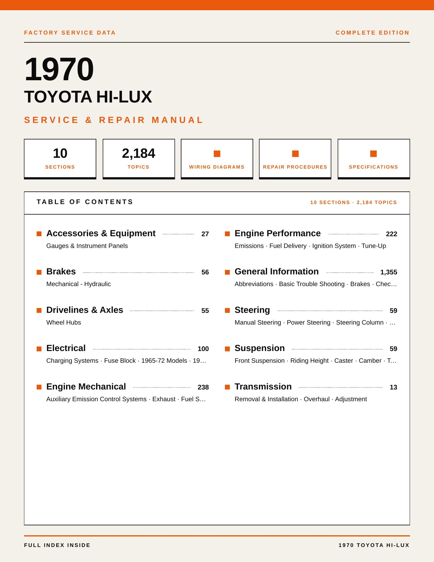 1970 Toyota Hi-Lux Service and Repair Manual preview page 1