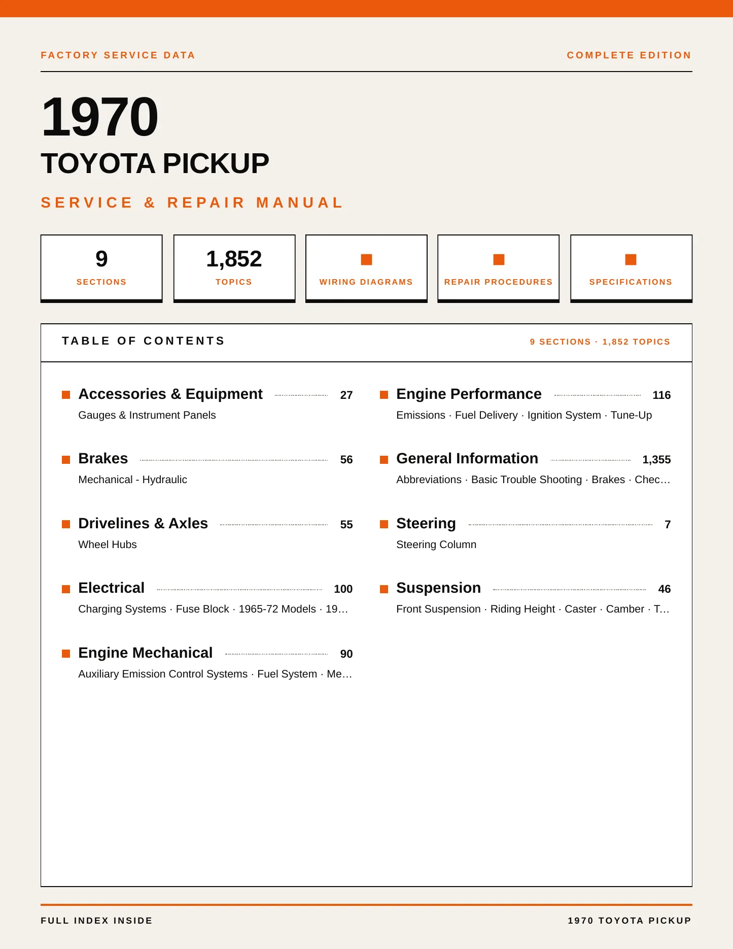 1970 Toyota Pickup Service and Repair Manual preview page 1