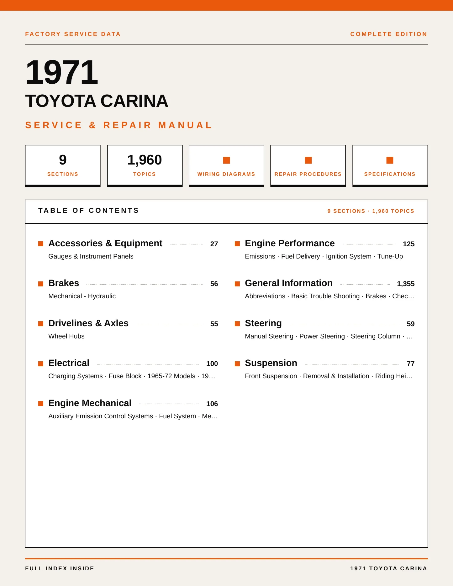 1971 Toyota Carina Service and Repair Manual preview page 1