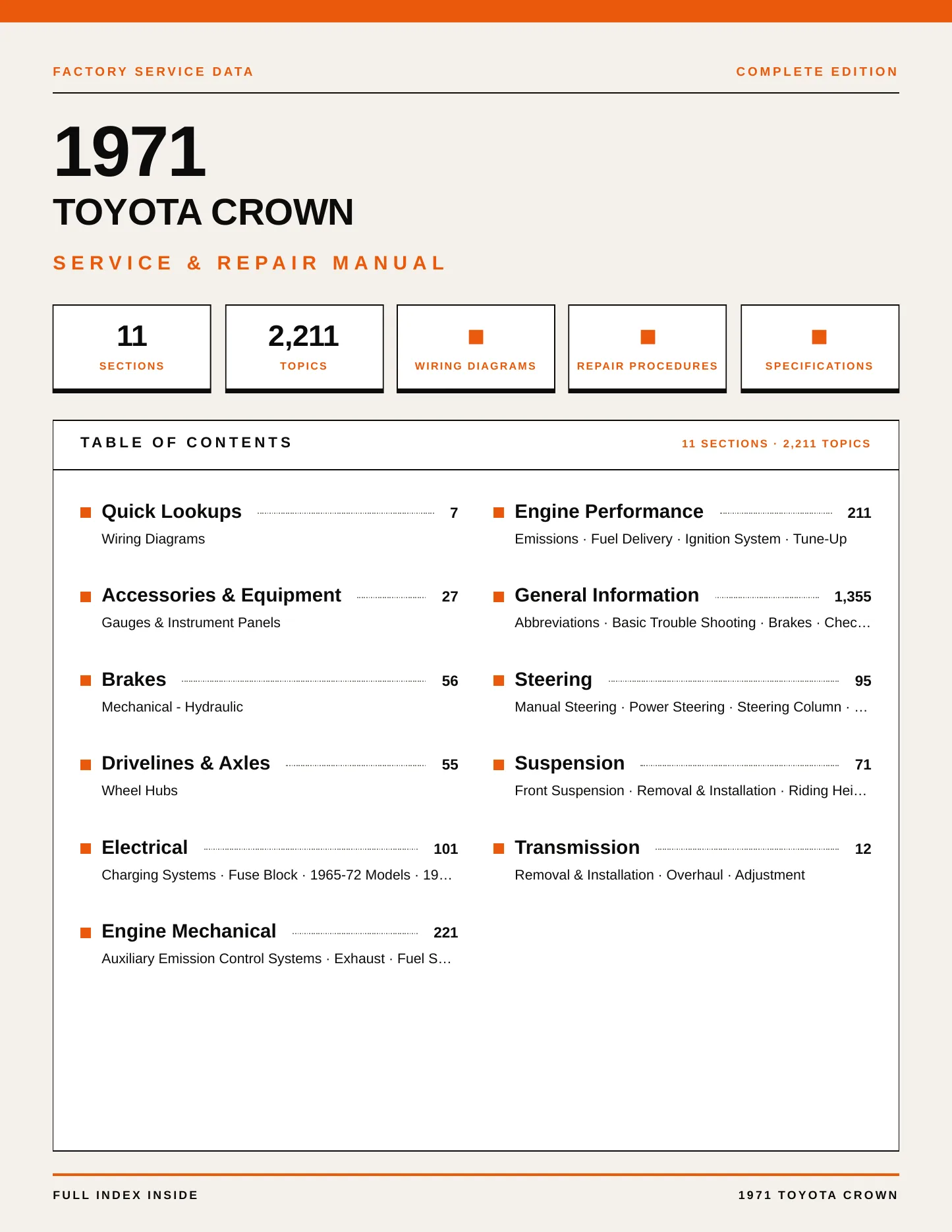 1971 Toyota Crown Service and Repair Manual preview page 1