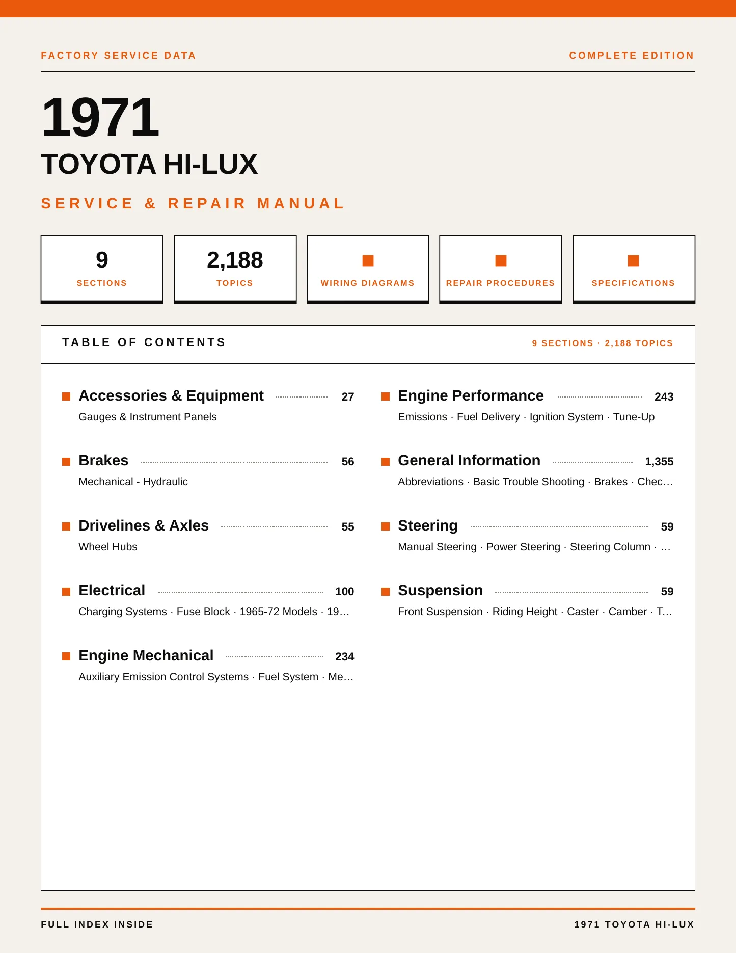 1971 Toyota Hi-Lux Service and Repair Manual preview page 1