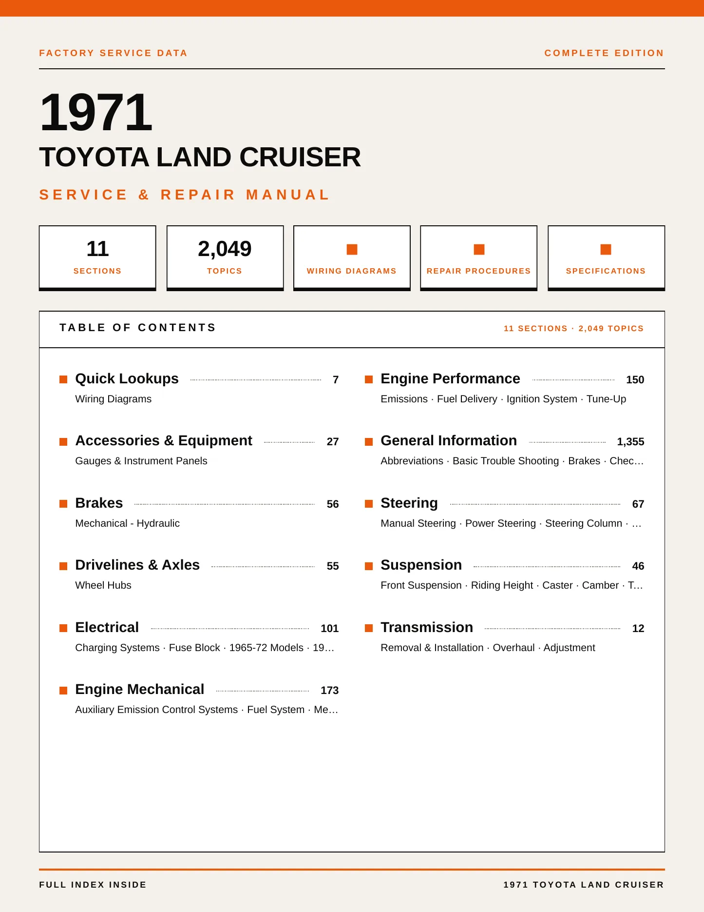 1971 Toyota Land Cruiser Service and Repair Manual preview page 1