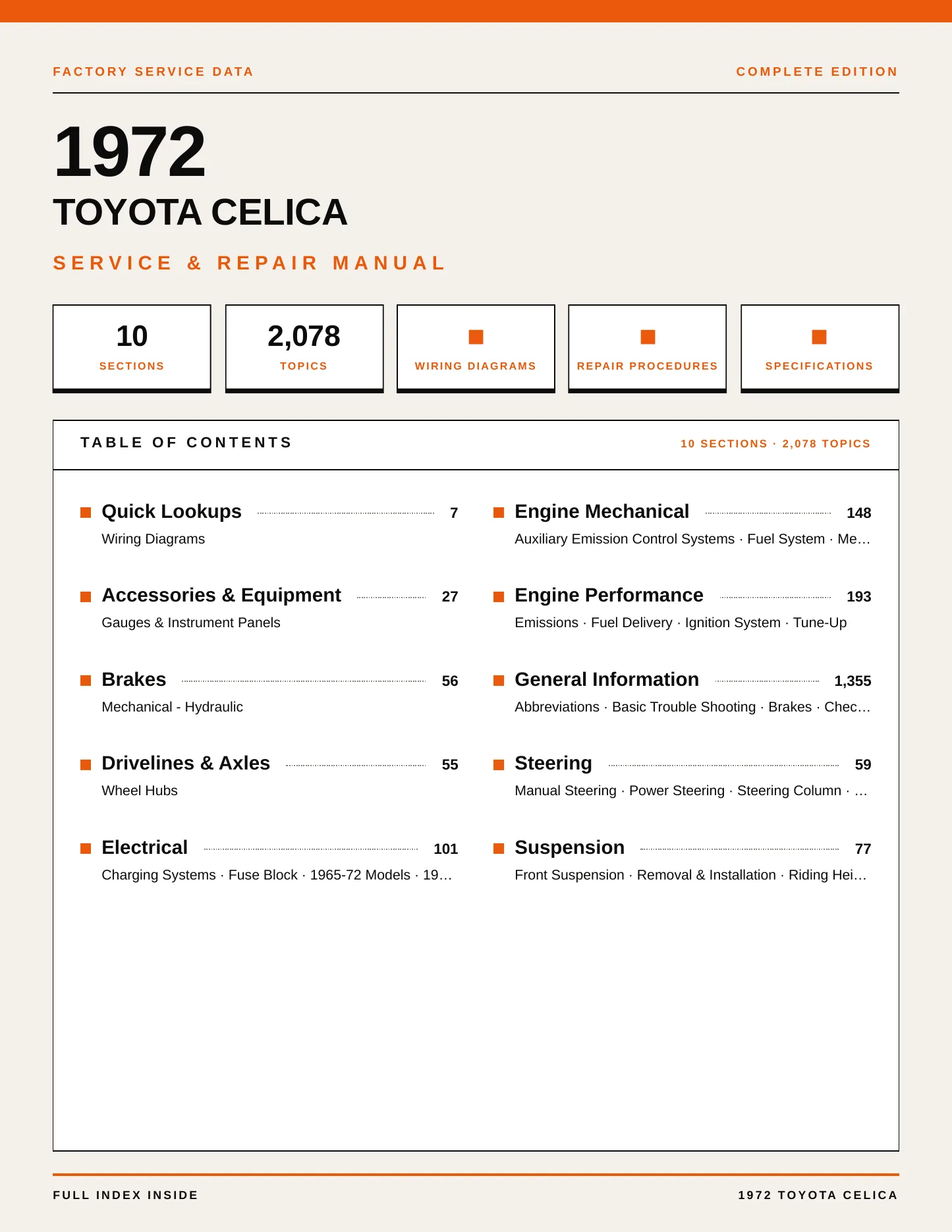 1972 Toyota Celica service manual page 1