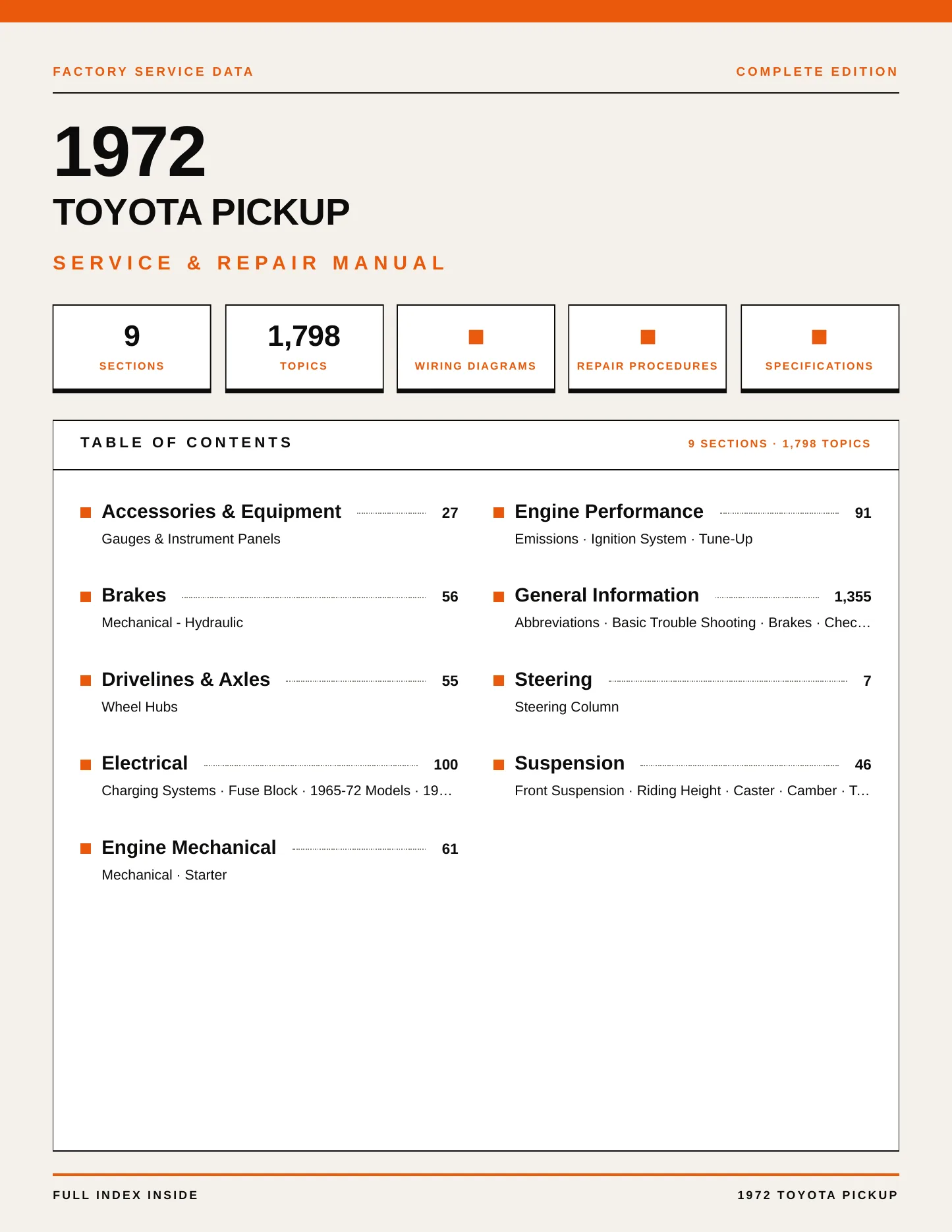 1972 Toyota Pickup Service and Repair Manual preview page 1