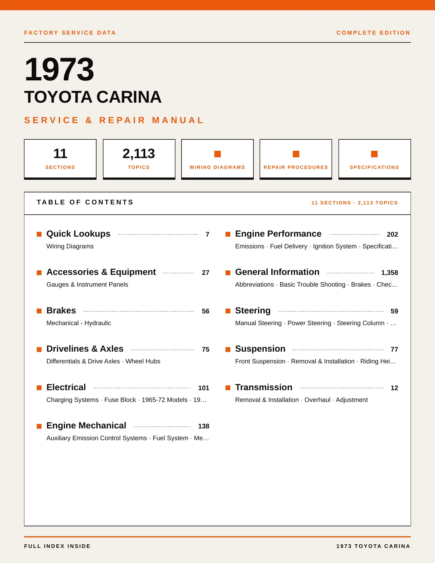 1973 Toyota Carina Service and Repair Manual preview page 1