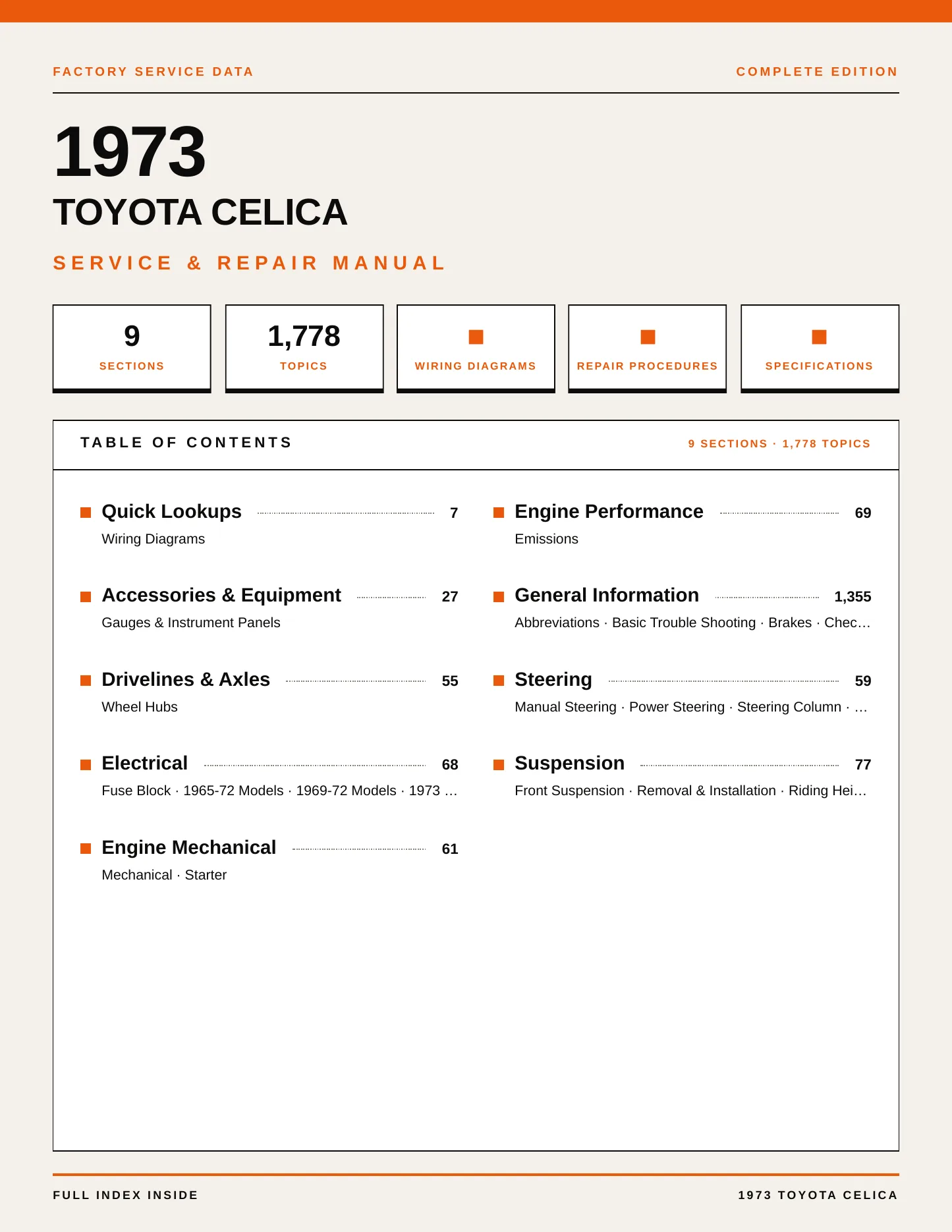 1973 Toyota Celica Service and Repair Manual preview page 1