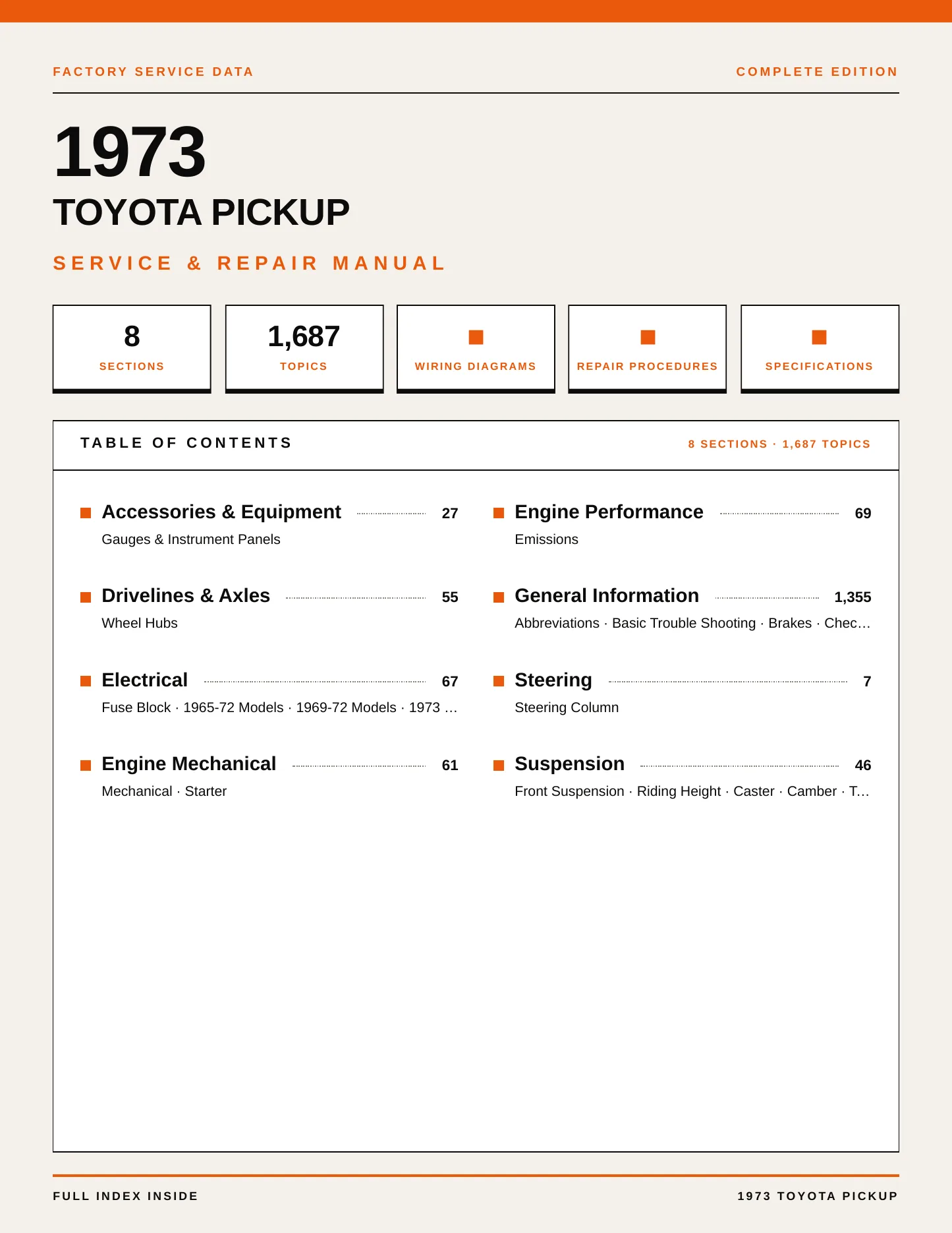 1973 Toyota Pickup Service and Repair Manual preview page 1