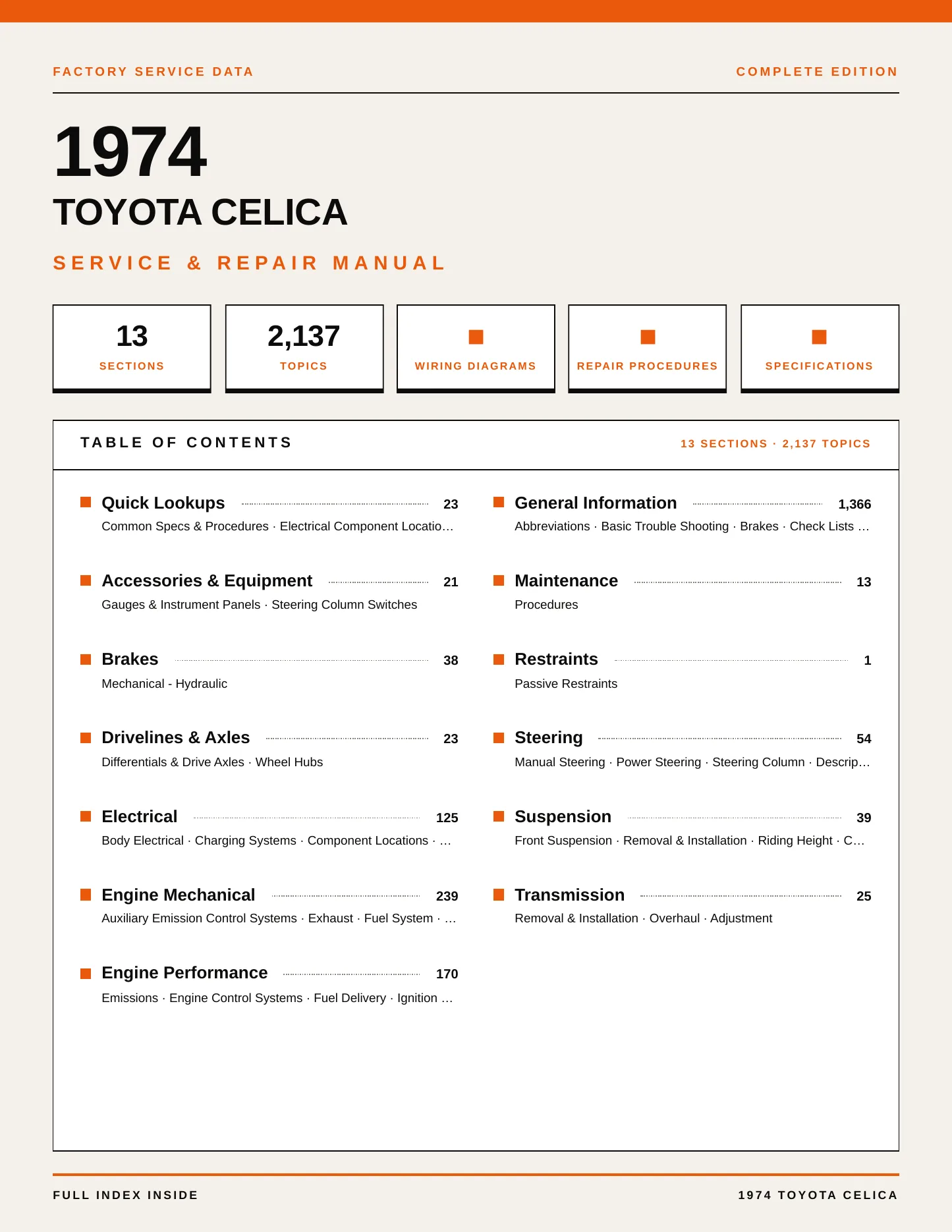 1974 Toyota Celica Service and Repair Manual preview page 1