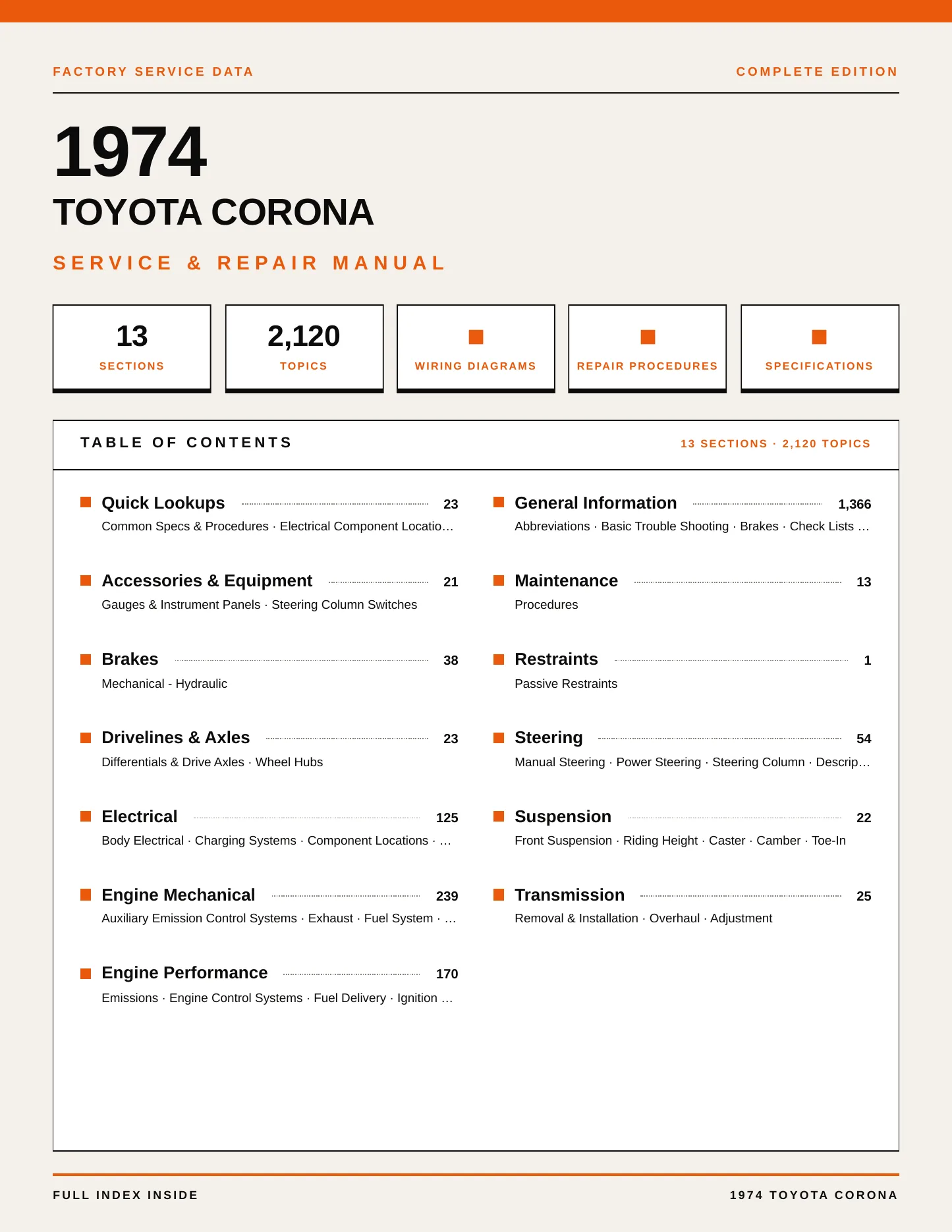 1974 Toyota Corona Service and Repair Manual preview page 1