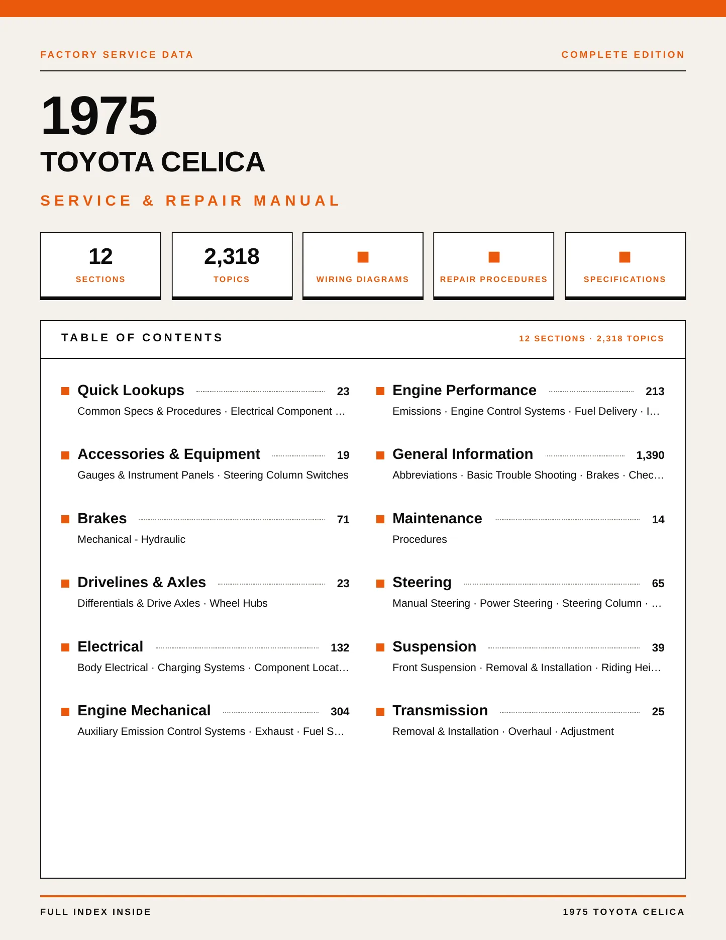 1975 Toyota Celica Service and Repair Manual preview page 1