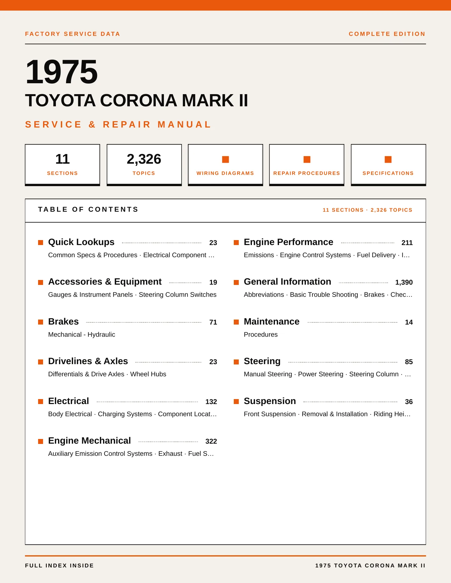 1975 Toyota Corona Mark II Service and Repair Manual preview page 1