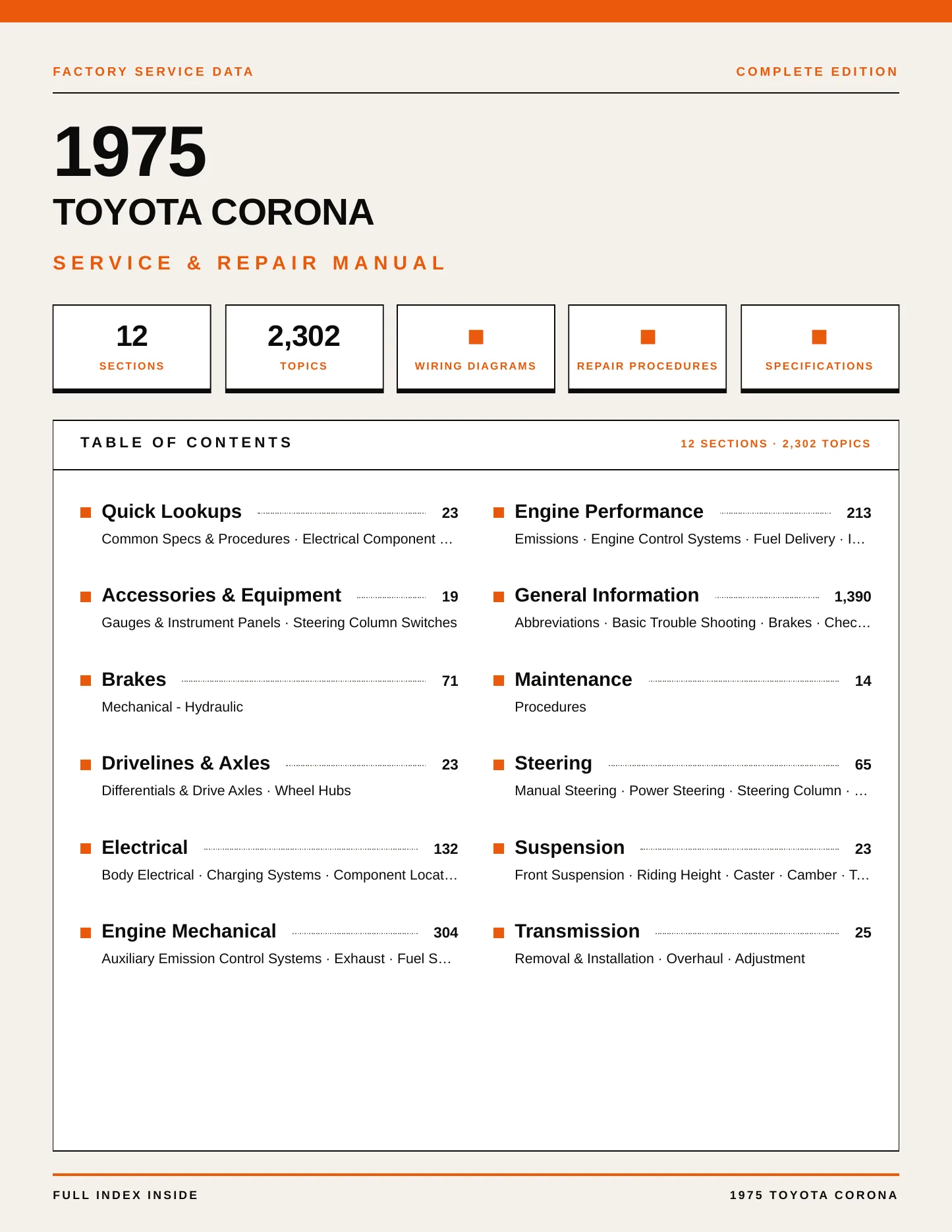 1975 Toyota Corona Service and Repair Manual preview page 1