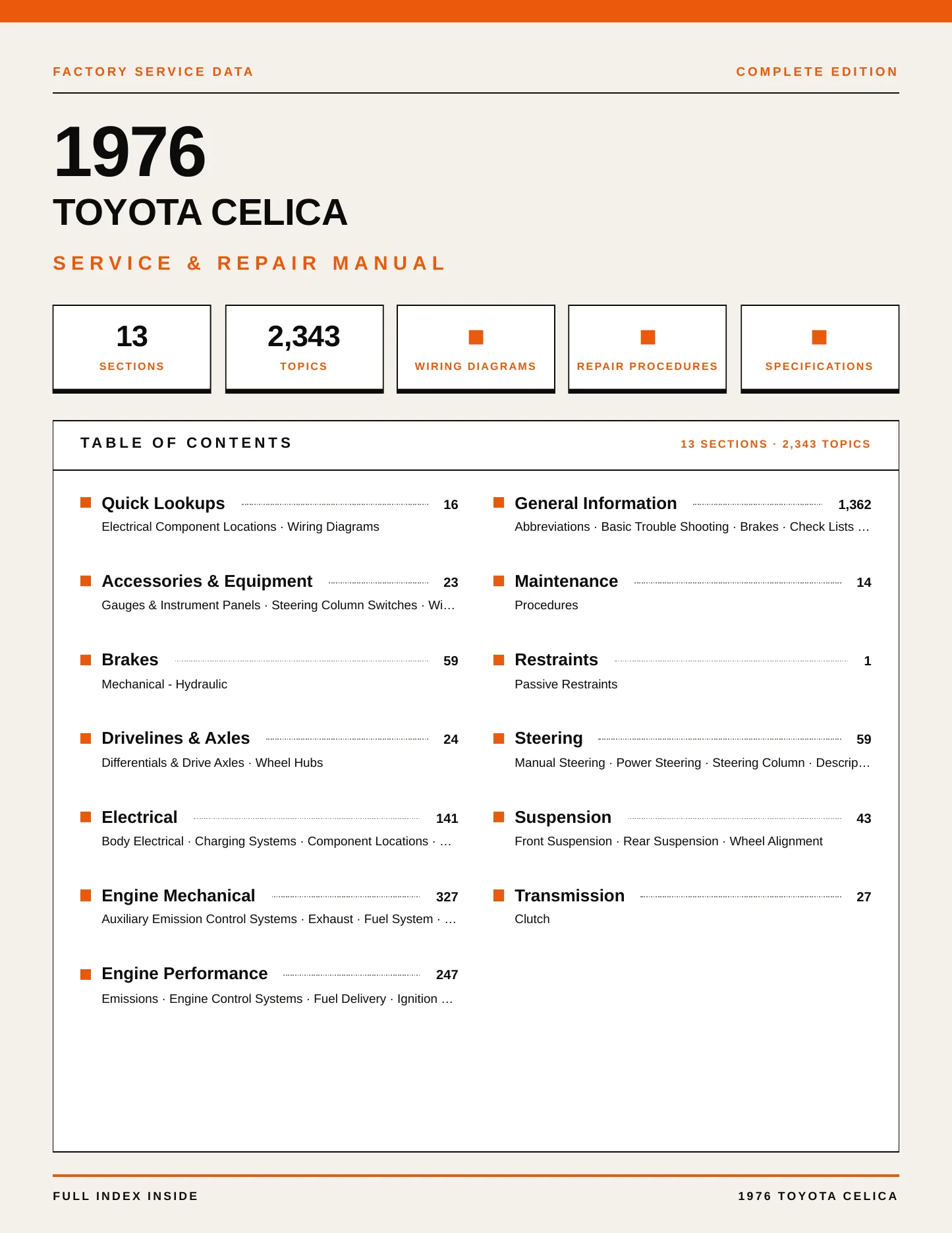 1976 Toyota Celica Service and Repair Manual preview page 1