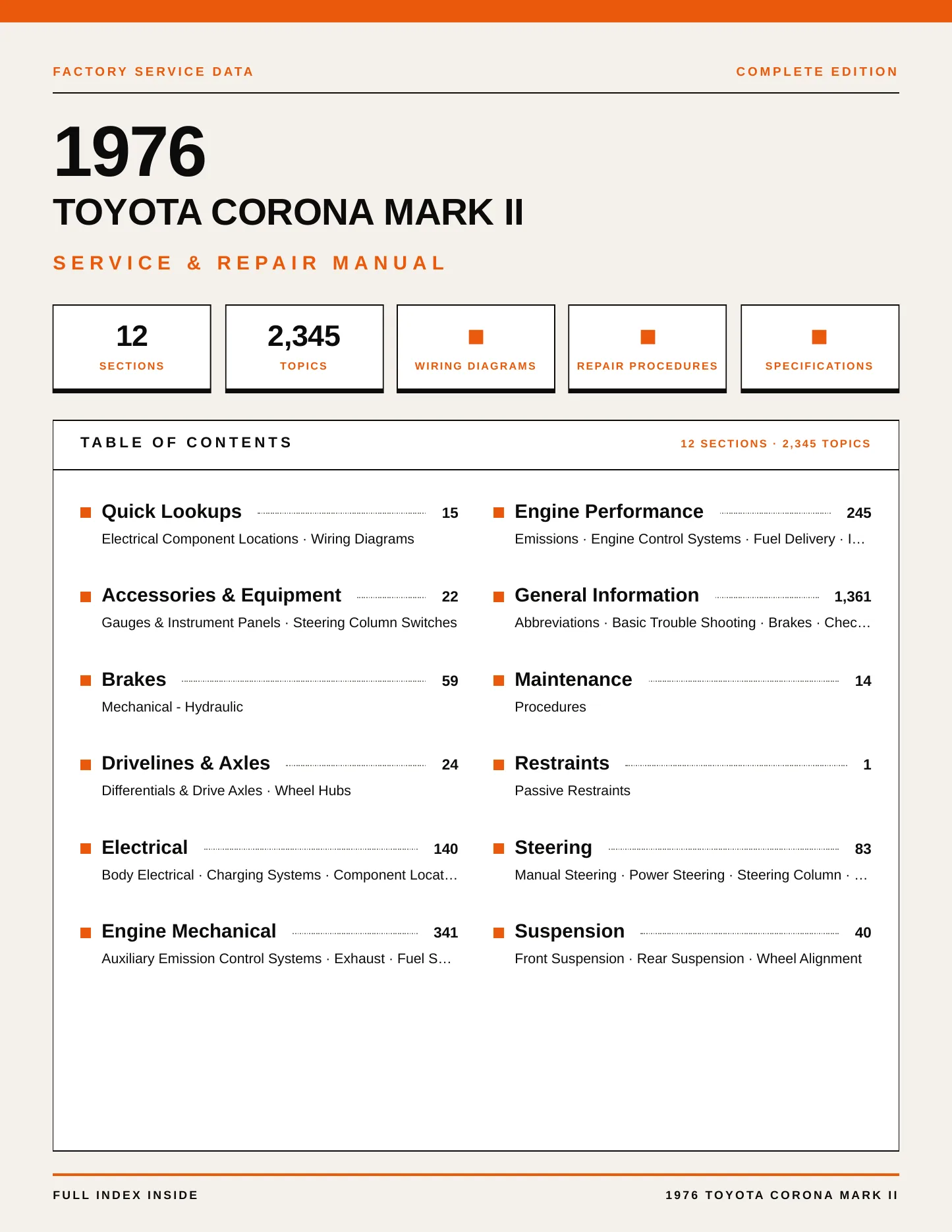 1976 Toyota Corona Mark II Service and Repair Manual preview page 1