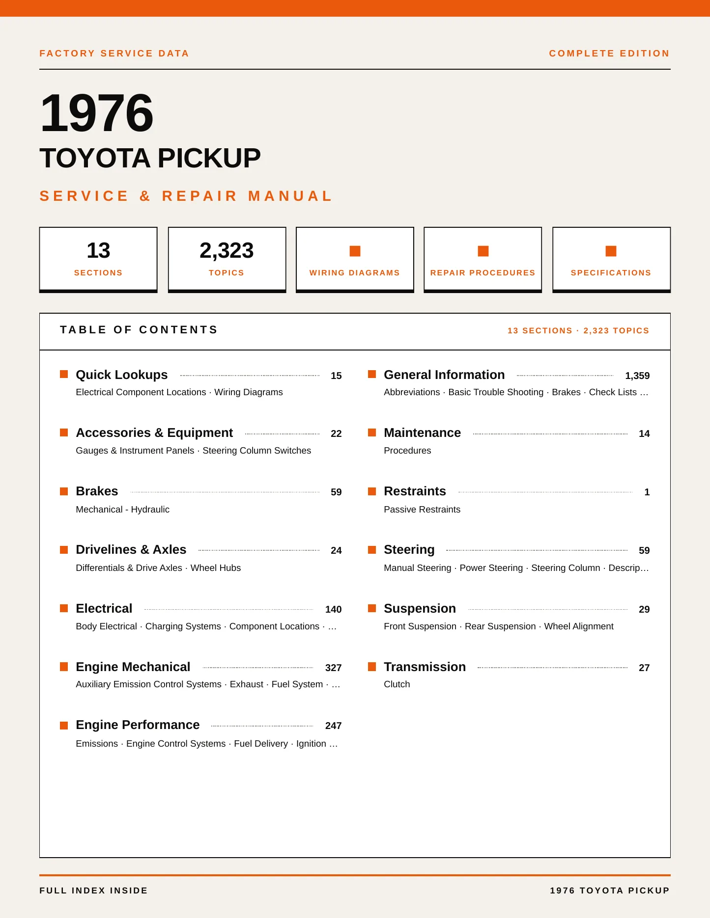 1976 Toyota Pickup Service and Repair Manual preview page 1