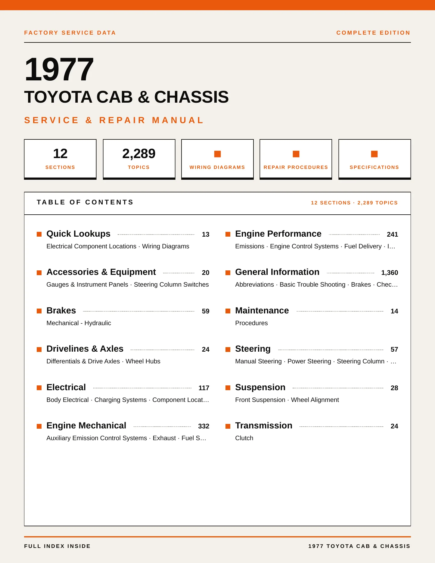 1977 Toyota Cab & Chassis Service and Repair Manual preview page 1
