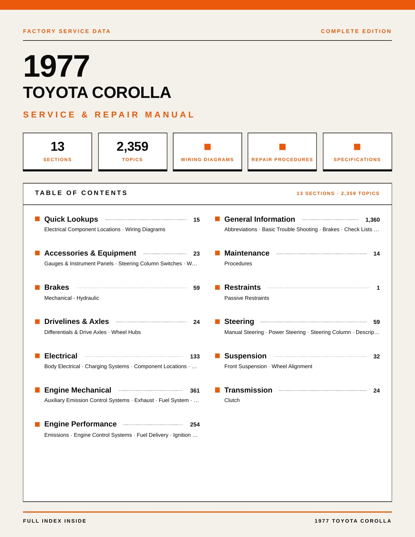 1977 Toyota Corolla Service and Repair Manual preview page 1