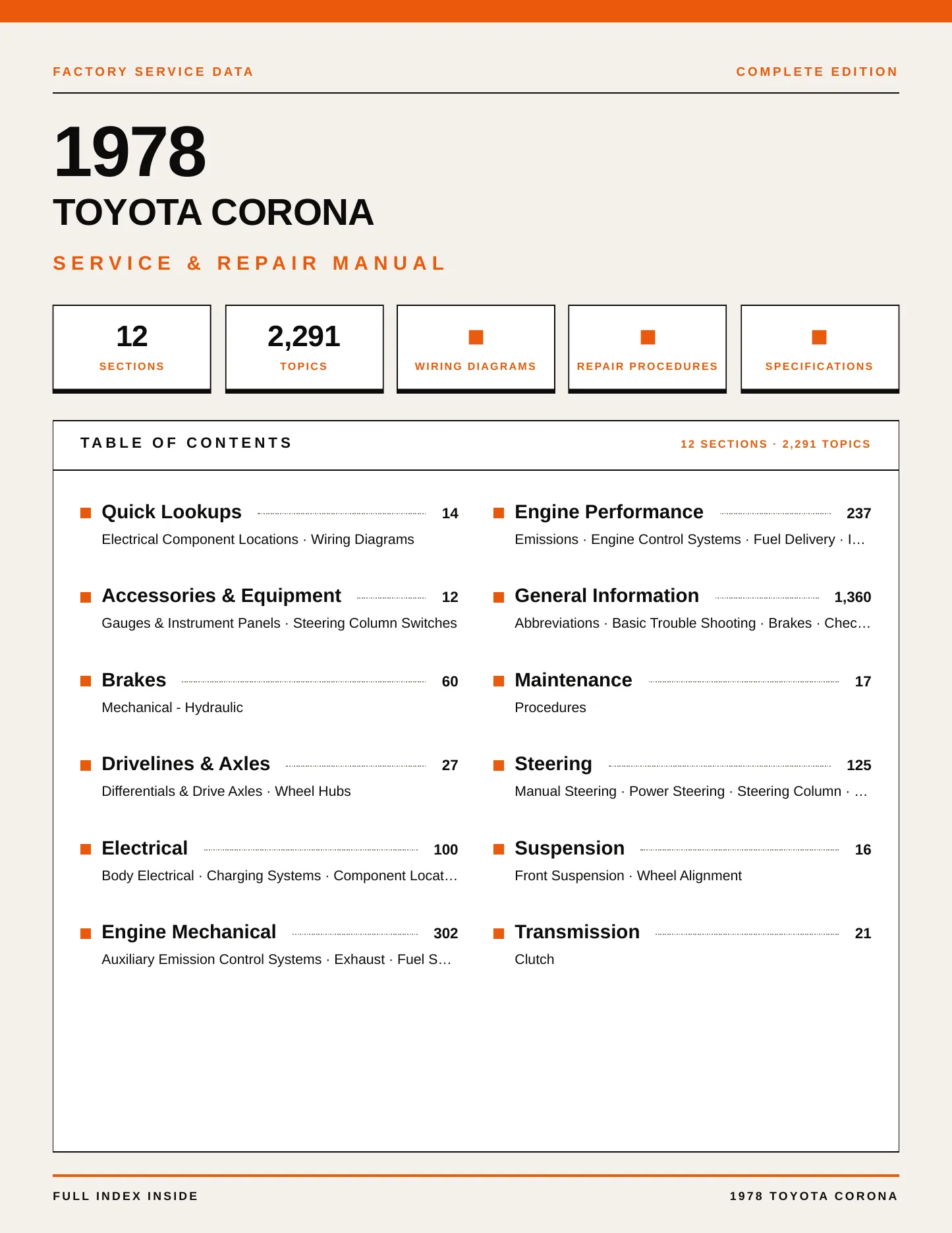 1978 Toyota Corona service manual page 1
