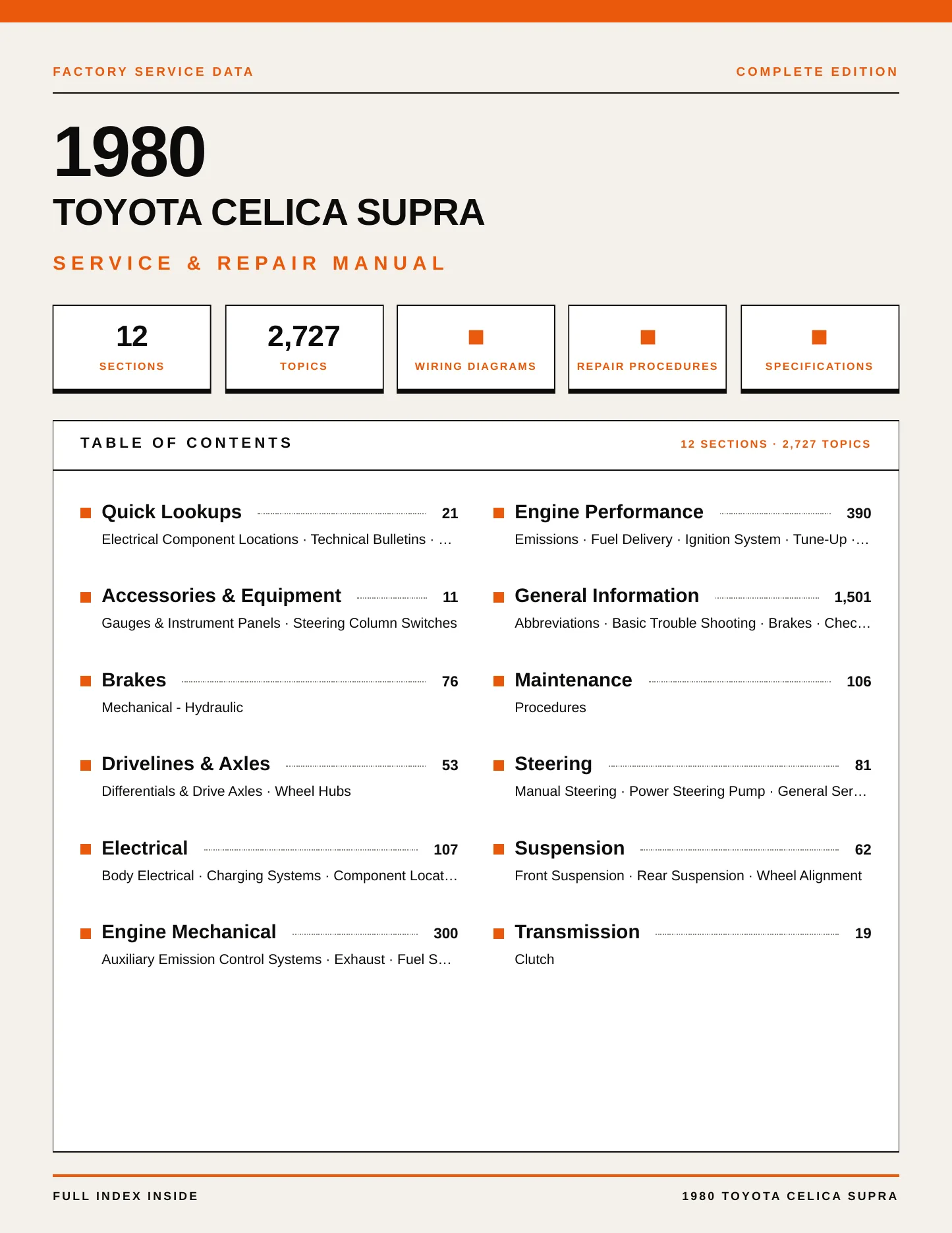 1980 Toyota Celica Supra Service and Repair Manual preview page 1
