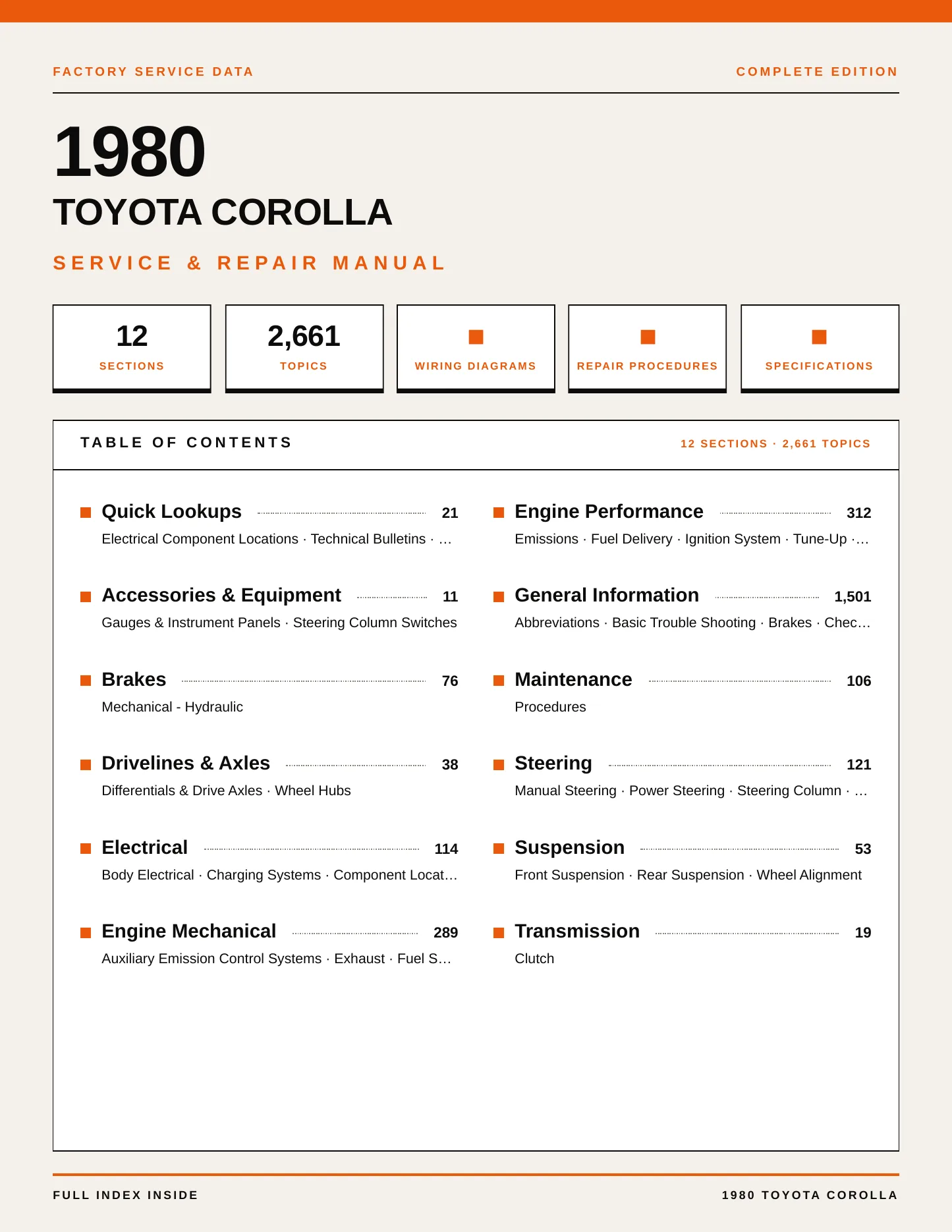 1980 Toyota Corolla Service and Repair Manual preview page 1