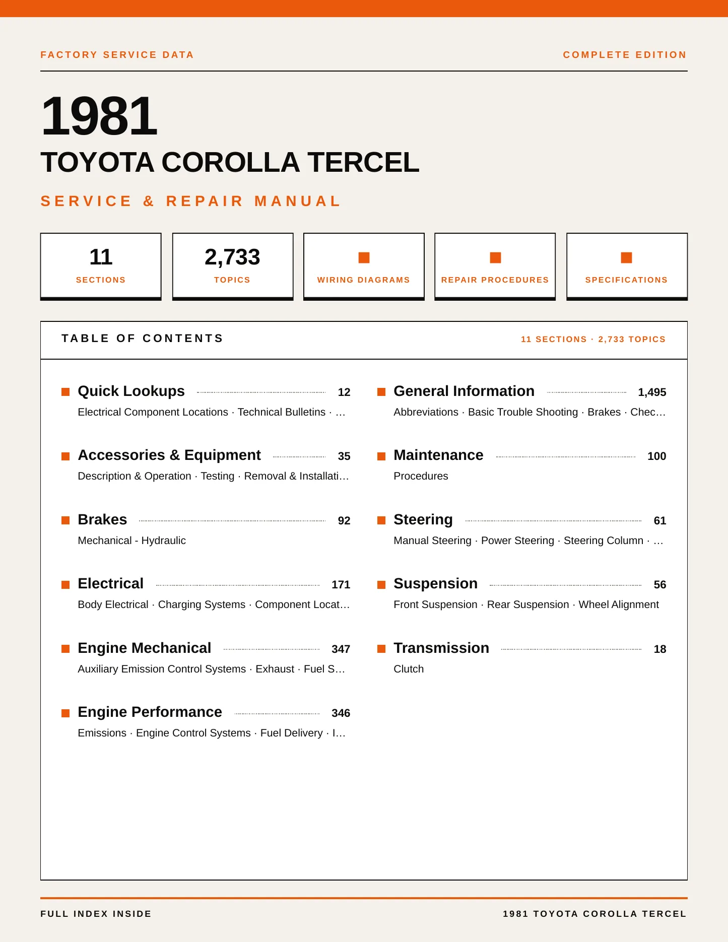 1981 Toyota Corolla Tercel Service and Repair Manual preview page 1