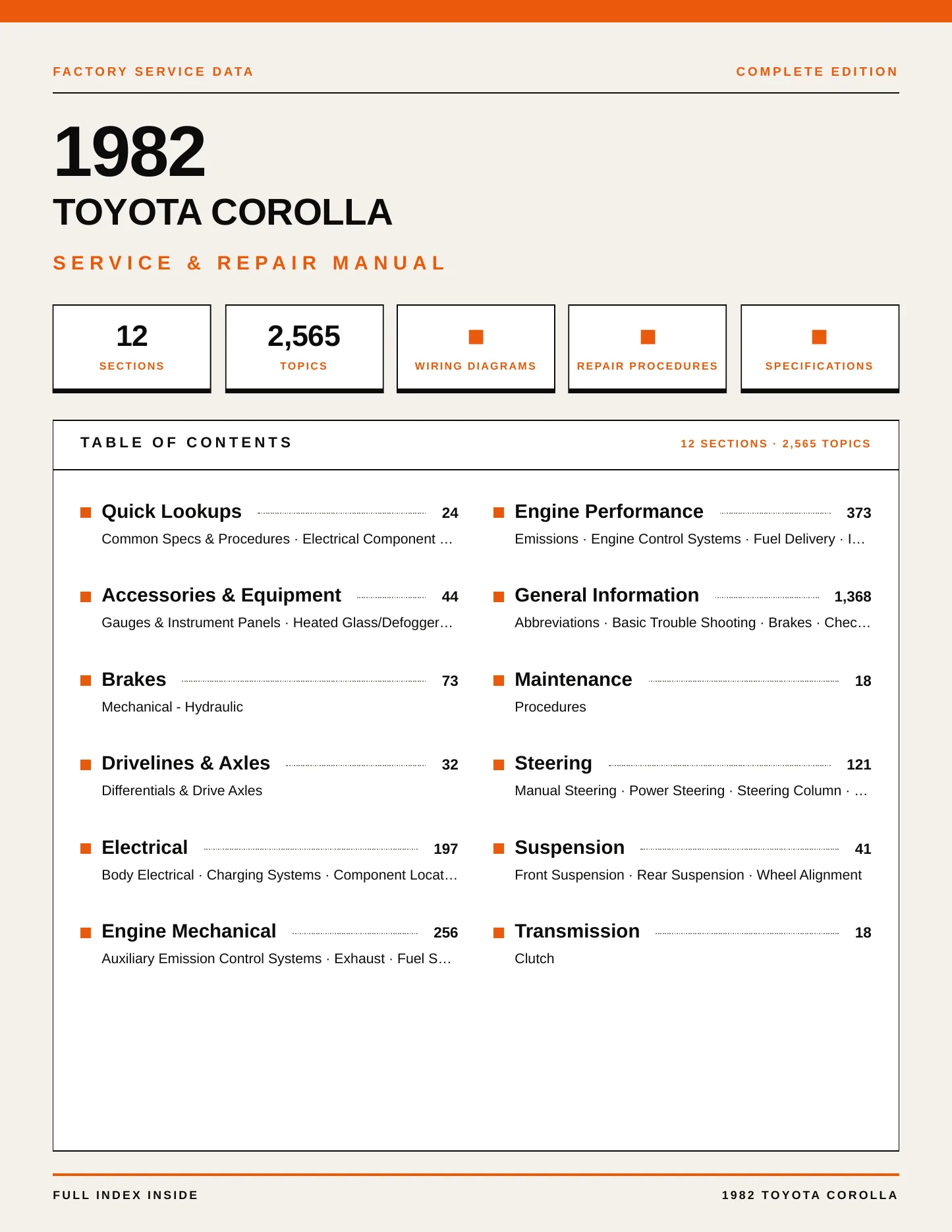 1982 Toyota Corolla Service and Repair Manual preview page 1