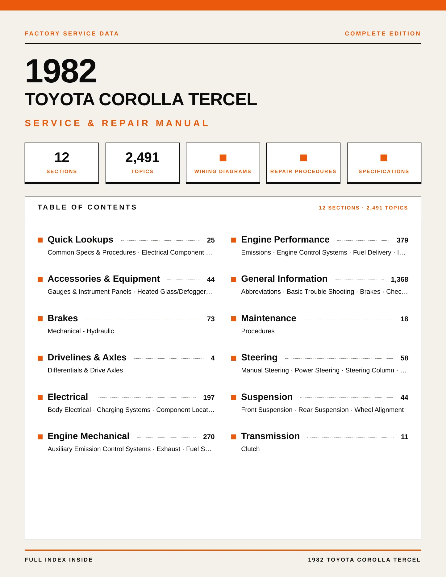 1982 Toyota Corolla Tercel Service and Repair Manual preview page 1