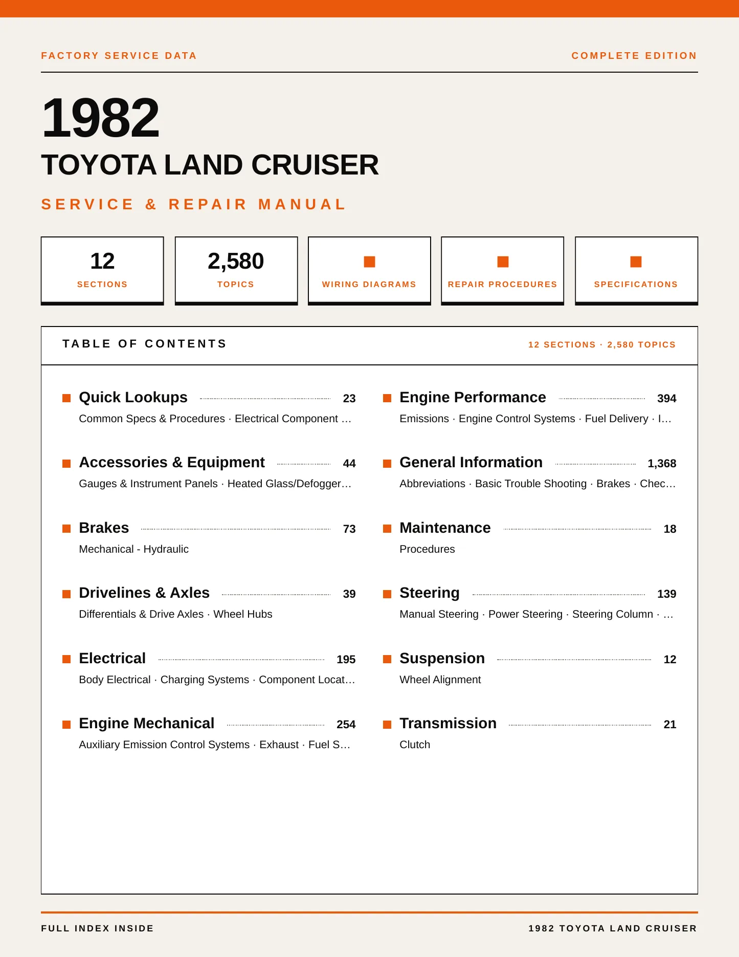 1982 Toyota Land Cruiser Service and Repair Manual preview page 1