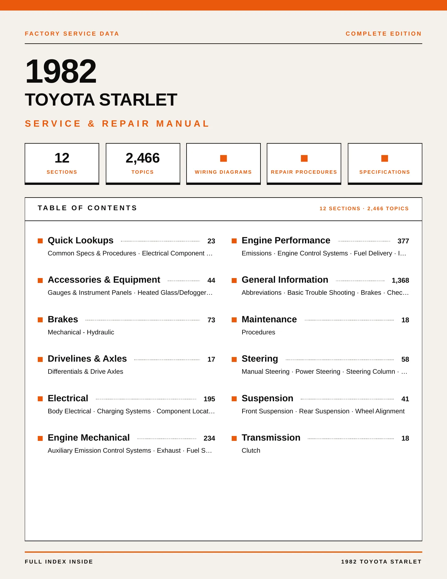 1982 Toyota Starlet Service and Repair Manual preview page 1