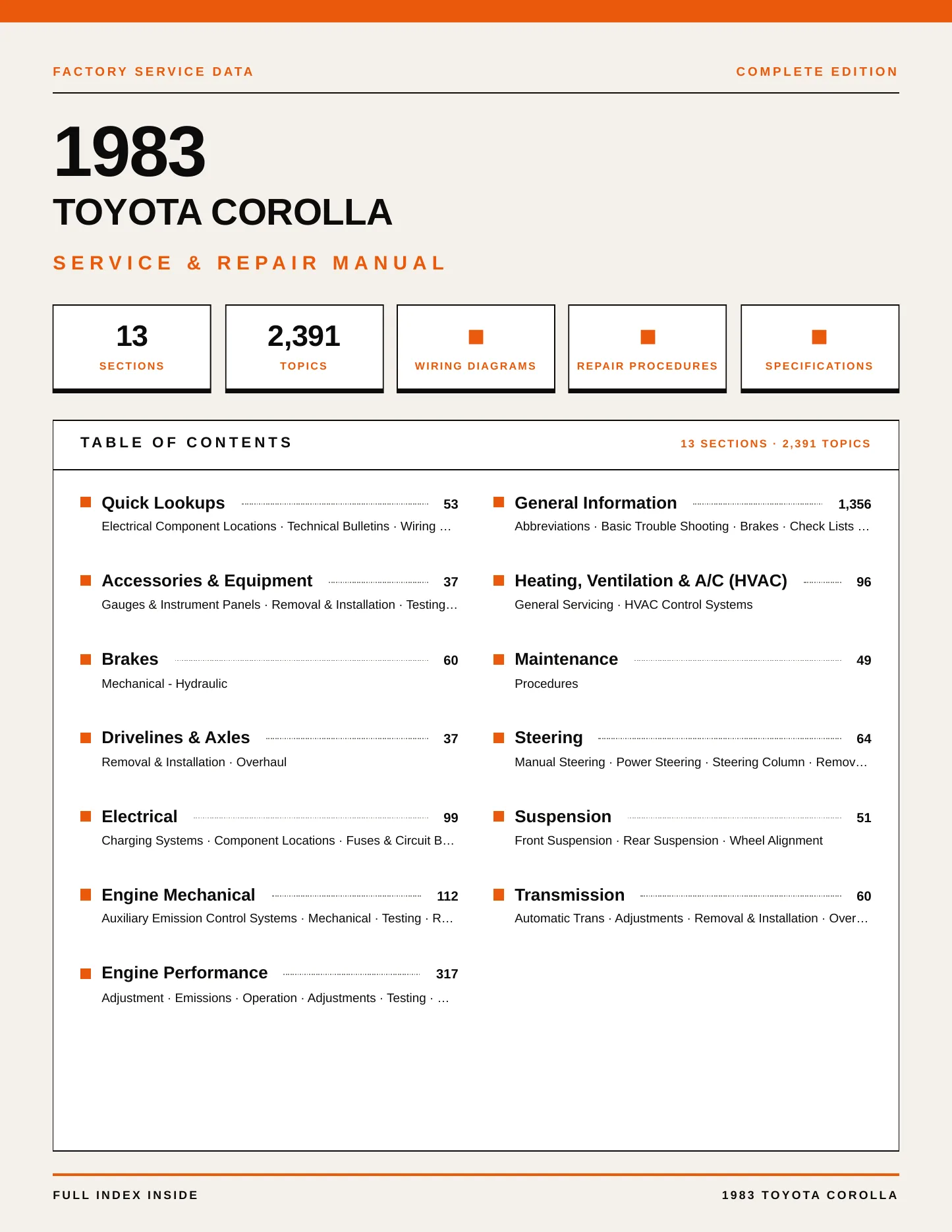 1983 Toyota Corolla Service and Repair Manual preview page 1