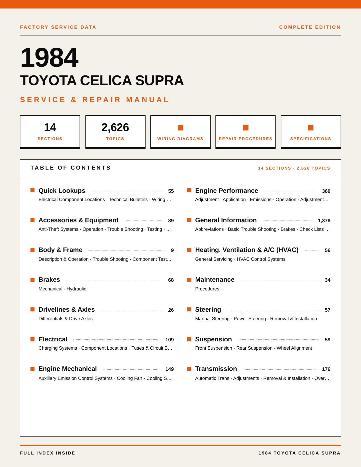 1984 Toyota Celica Supra Service and Repair Manual preview page 1