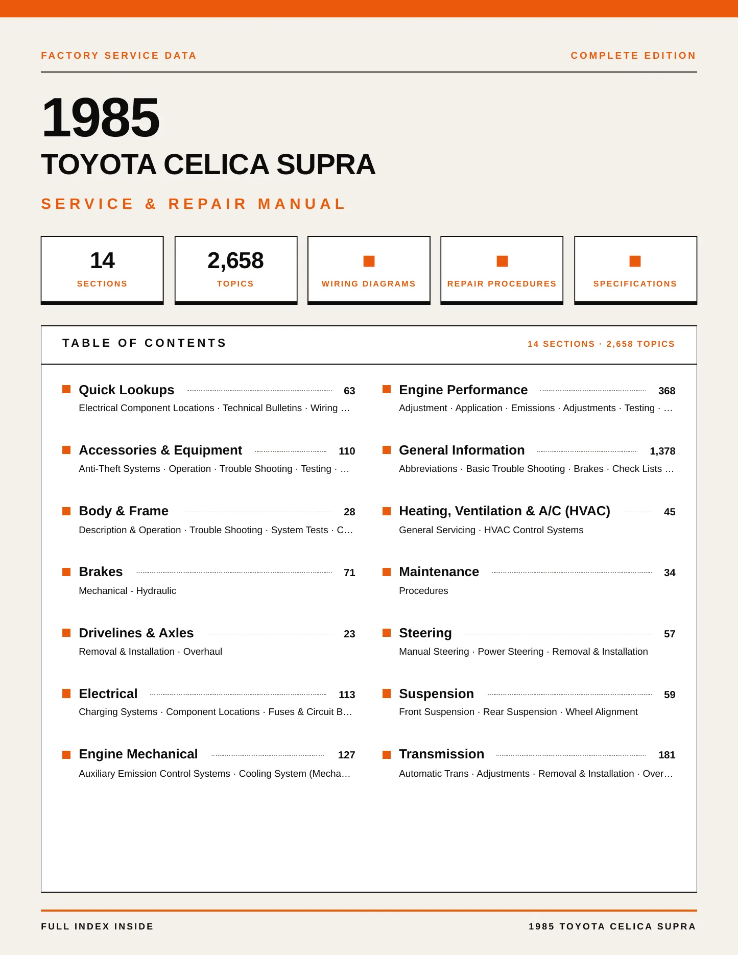 1985 Toyota Celica Supra service manual page 1