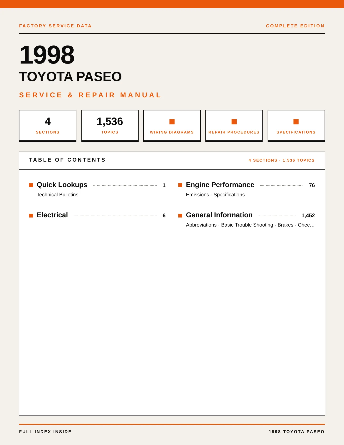 1998 Toyota Paseo Service and Repair Manual preview page 1
