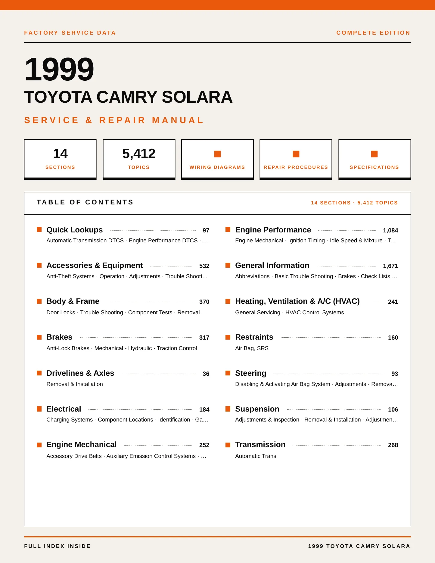 1999 Toyota Camry Solara Service and Repair Manual preview page 1