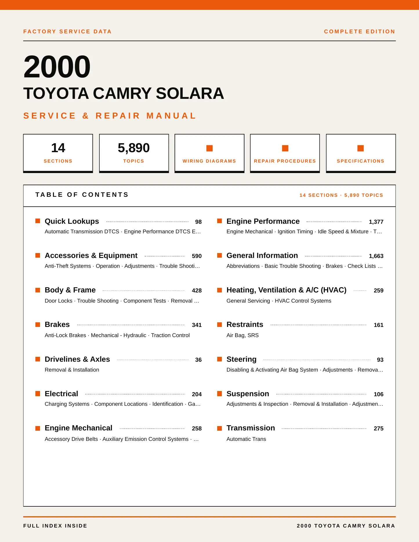 2000 Toyota Camry Solara Service and Repair Manual preview page 1