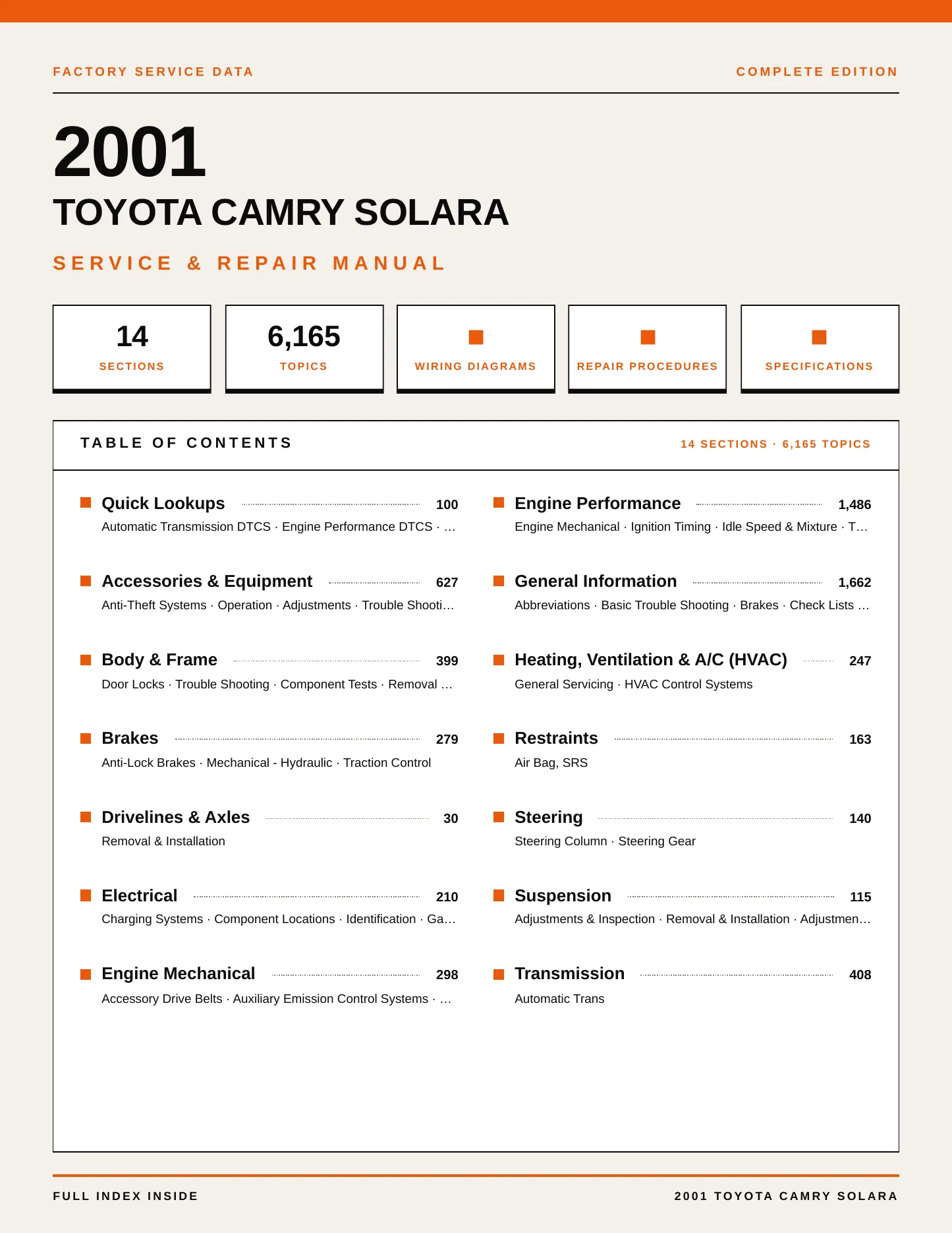 2001 Toyota Camry Solara Service and Repair Manual preview page 1