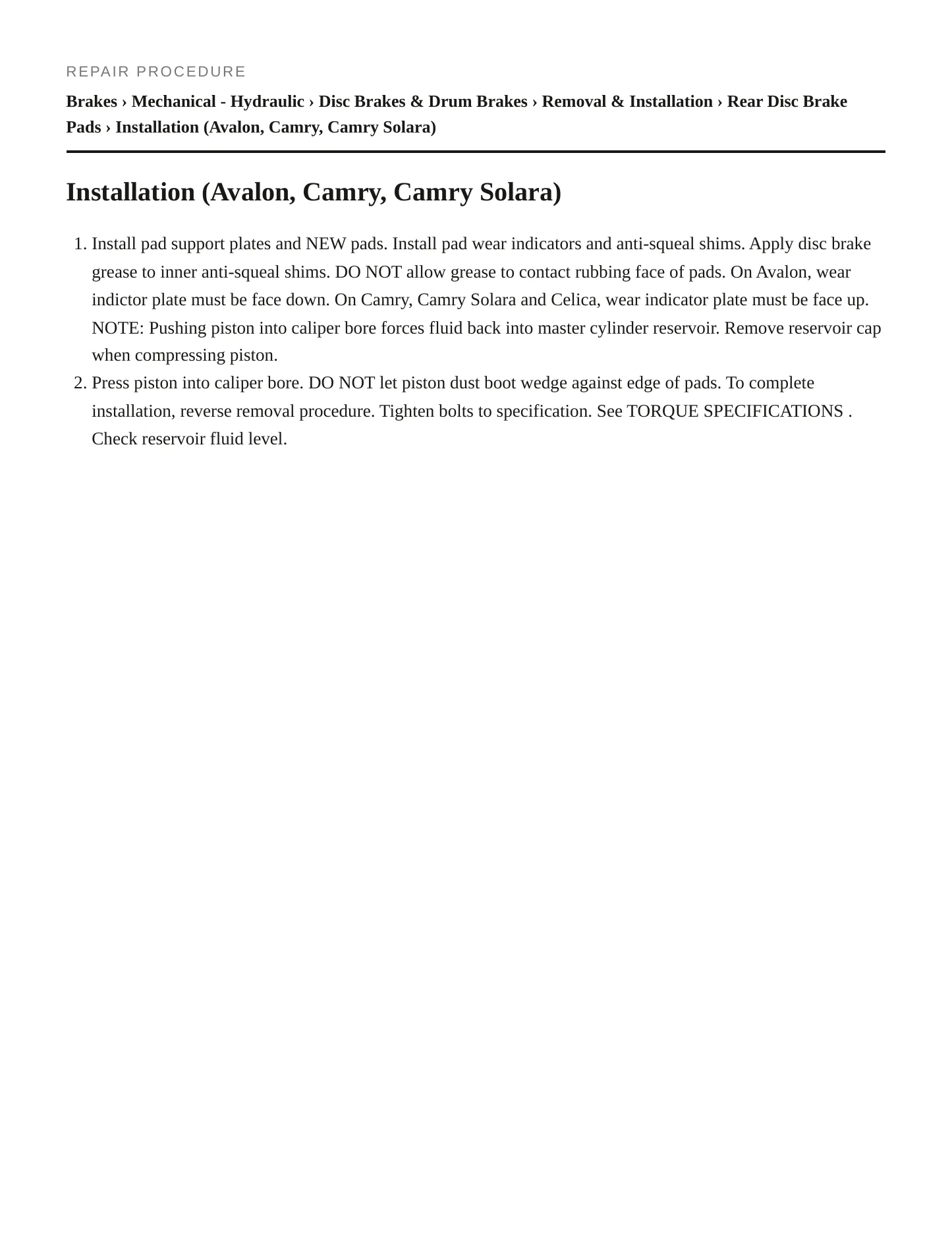 2001 Toyota Camry Solara Service and Repair Manual preview page 5