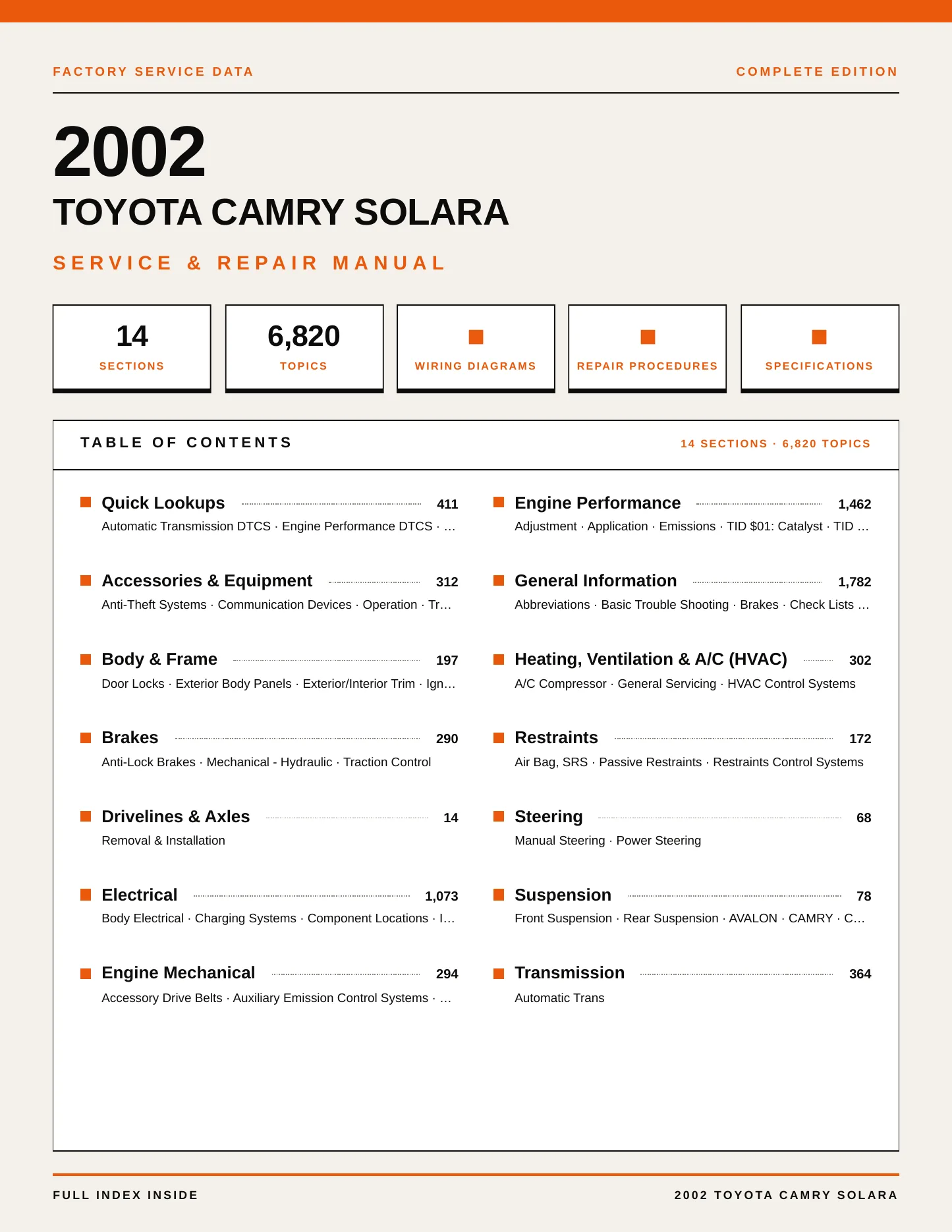 2002 Toyota Camry Solara Service and Repair Manual preview page 1