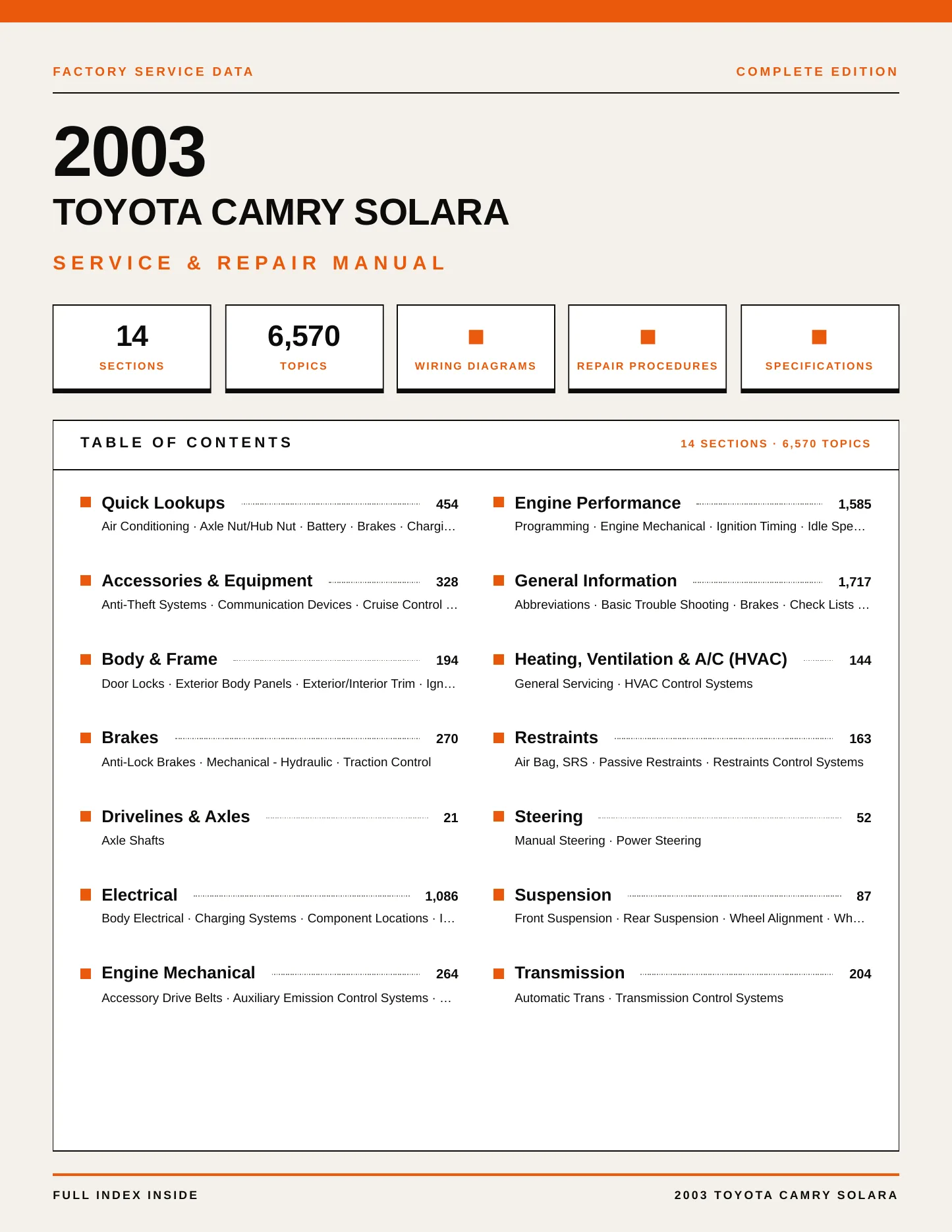 2003 Toyota Camry Solara Service and Repair Manual preview page 1